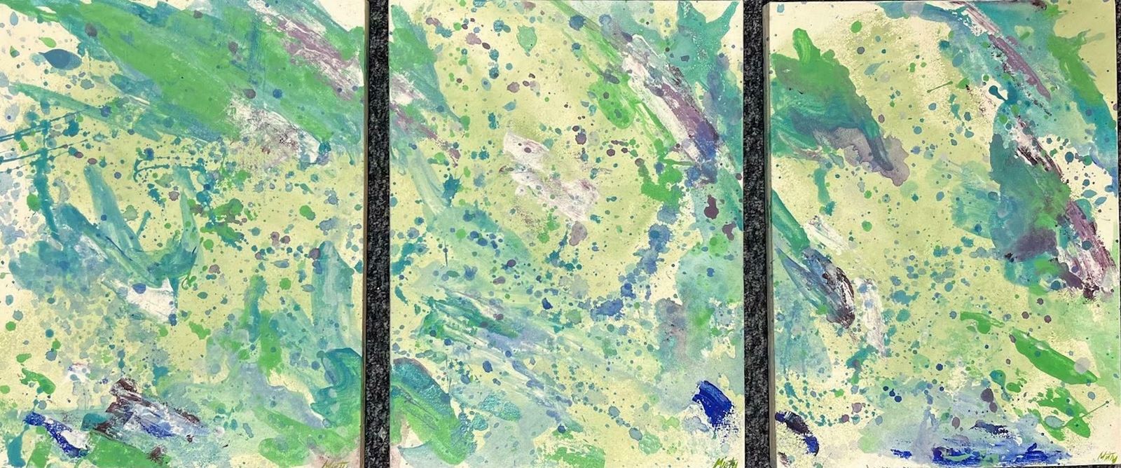 Minty Ramseygreen Abstract Acrylic Painting Contemporary British Spring Symphony Triptych2024