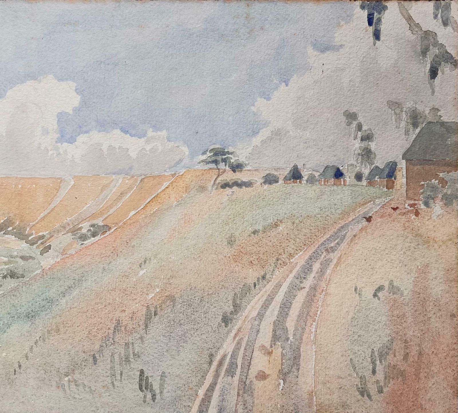 Ian G. Walkerfinely Detailed British Watercolor Topographical Landscape View With Crater20th Century photo for sale