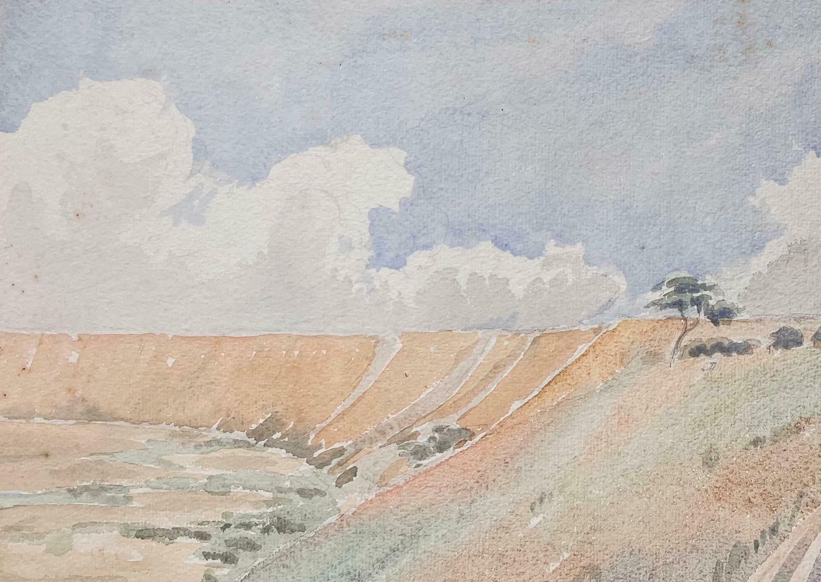 Ian G. Walkerfinely Detailed British Watercolor Topographical Landscape View With Crater20th Century photo Art