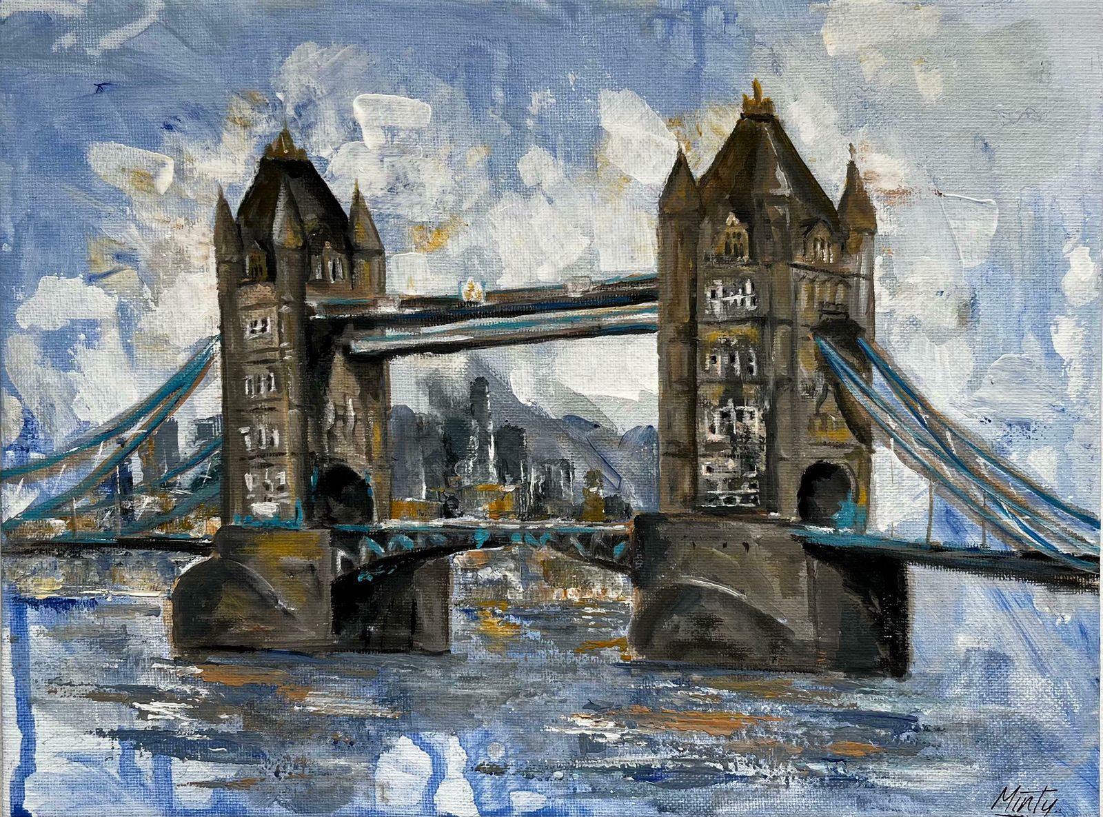 Minty Ramseylondon Bridge River Thames City Sky Contemporary British Artist Original Art2024
