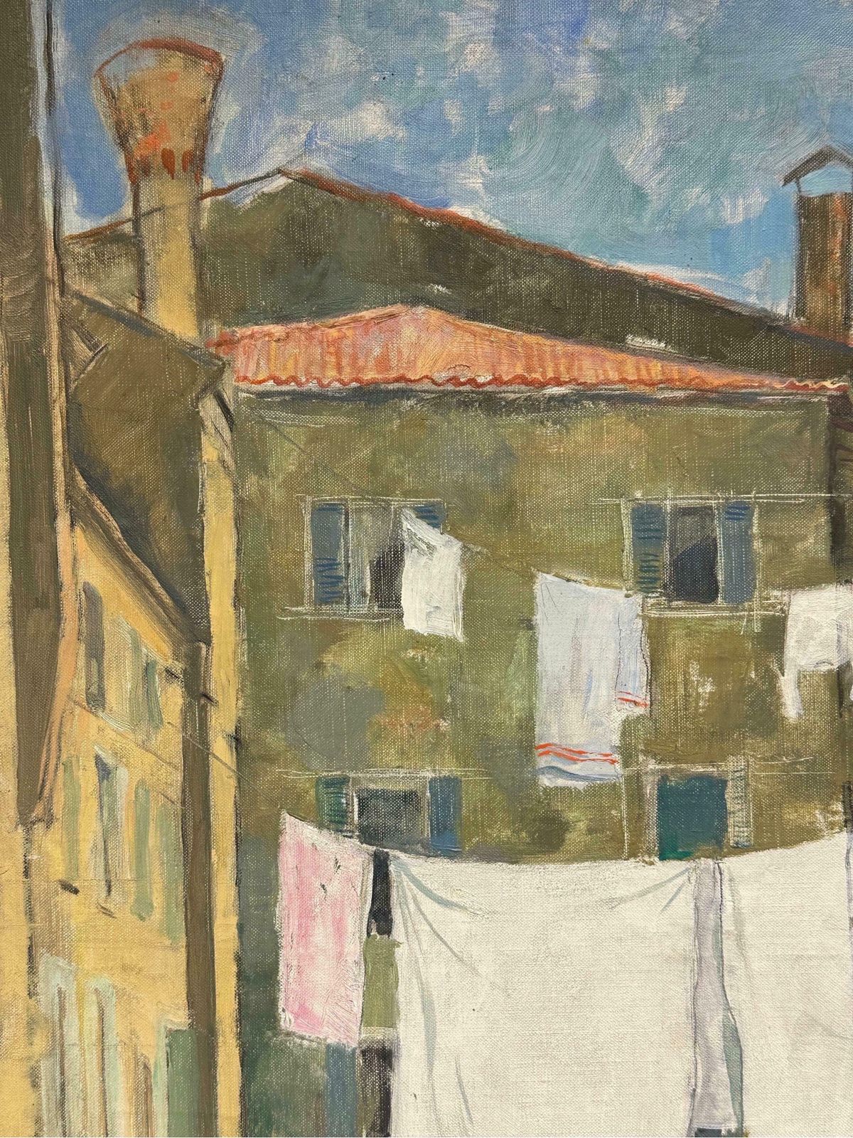 Maurice Delavierfrench Impressionist Oil Painting Clothes Drying Washing Line Venice Courtyard1985 photo 2308.0