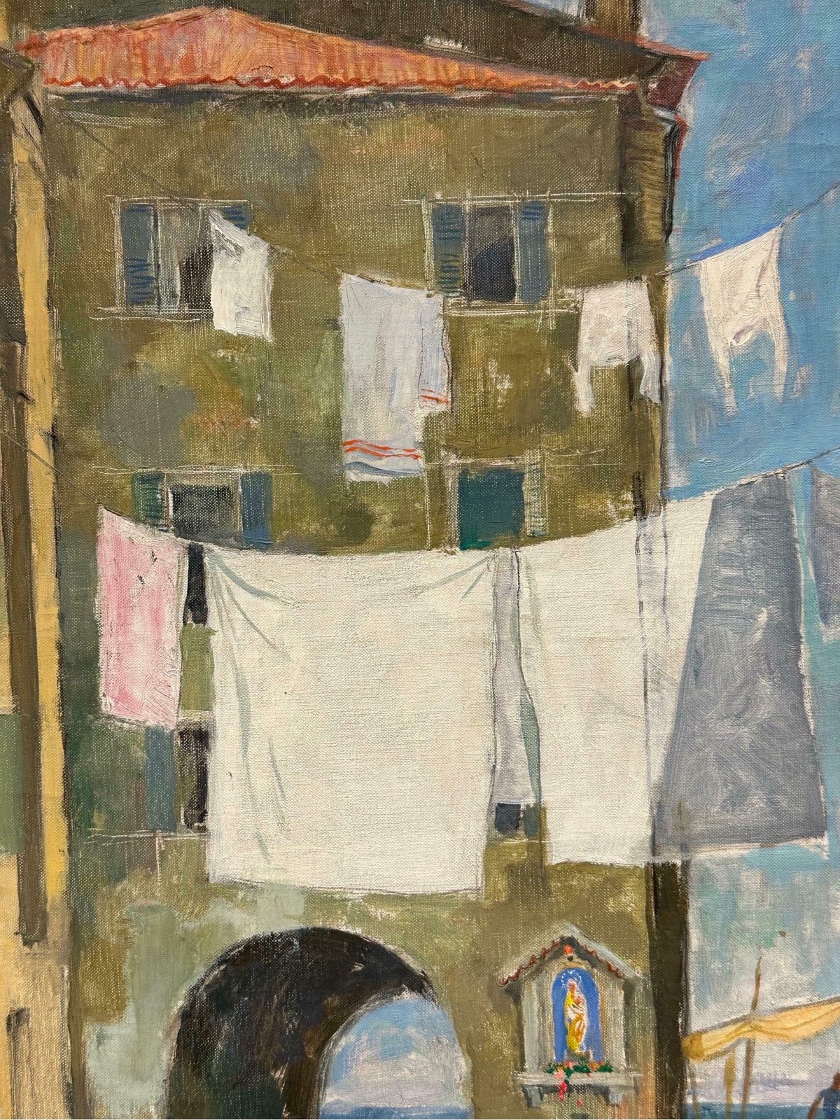 Maurice Delavierfrench Impressionist Oil Painting Clothes Drying Washing Line Venice Courtyard1985 photo vinterior