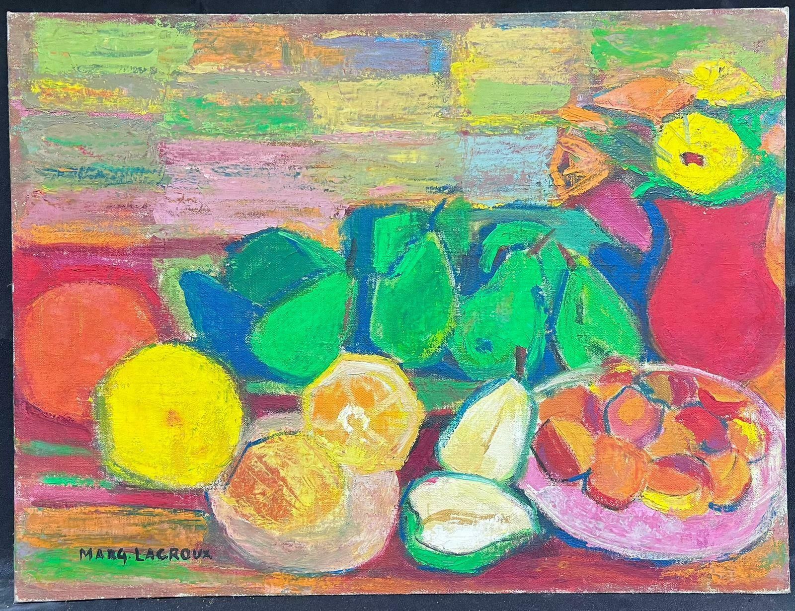Marguerite Lacrouxmid 20th Century French Signed Oil Cubist Modernist Still Life Fruit1950's photo furniture