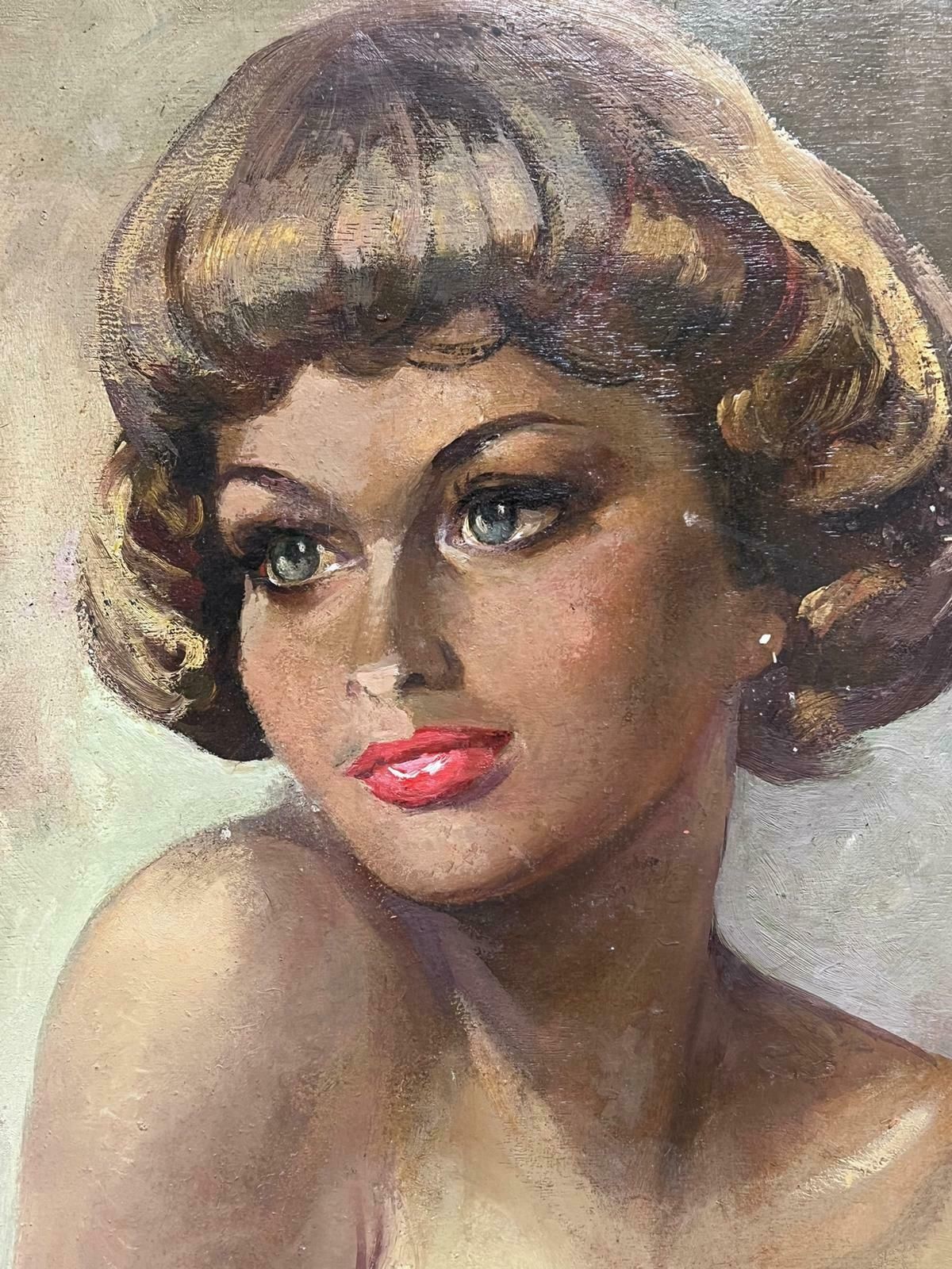 1950's French Large French Signed Oil Portrait Of Nude Lady Signed & Dated 1950's Mid Century1950's photo Art