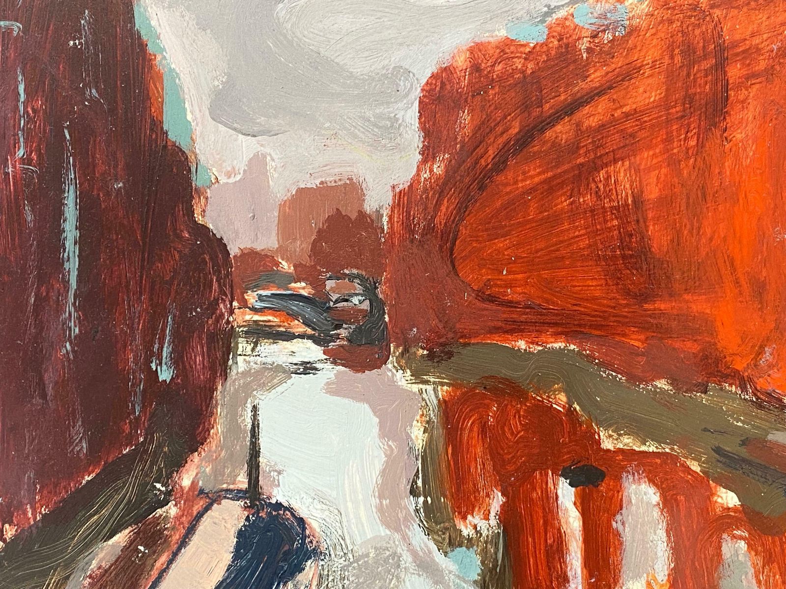 Elisabeth Hahn20th Century German Modernist Oil Painting Canal Town Scene Briight Colors20th Century photo vinterior