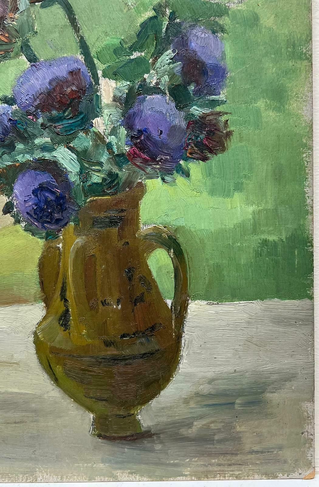 Louise Alixfrench Impressionist Still Life Purple Anemone's In Brown Vase1940's photo Art