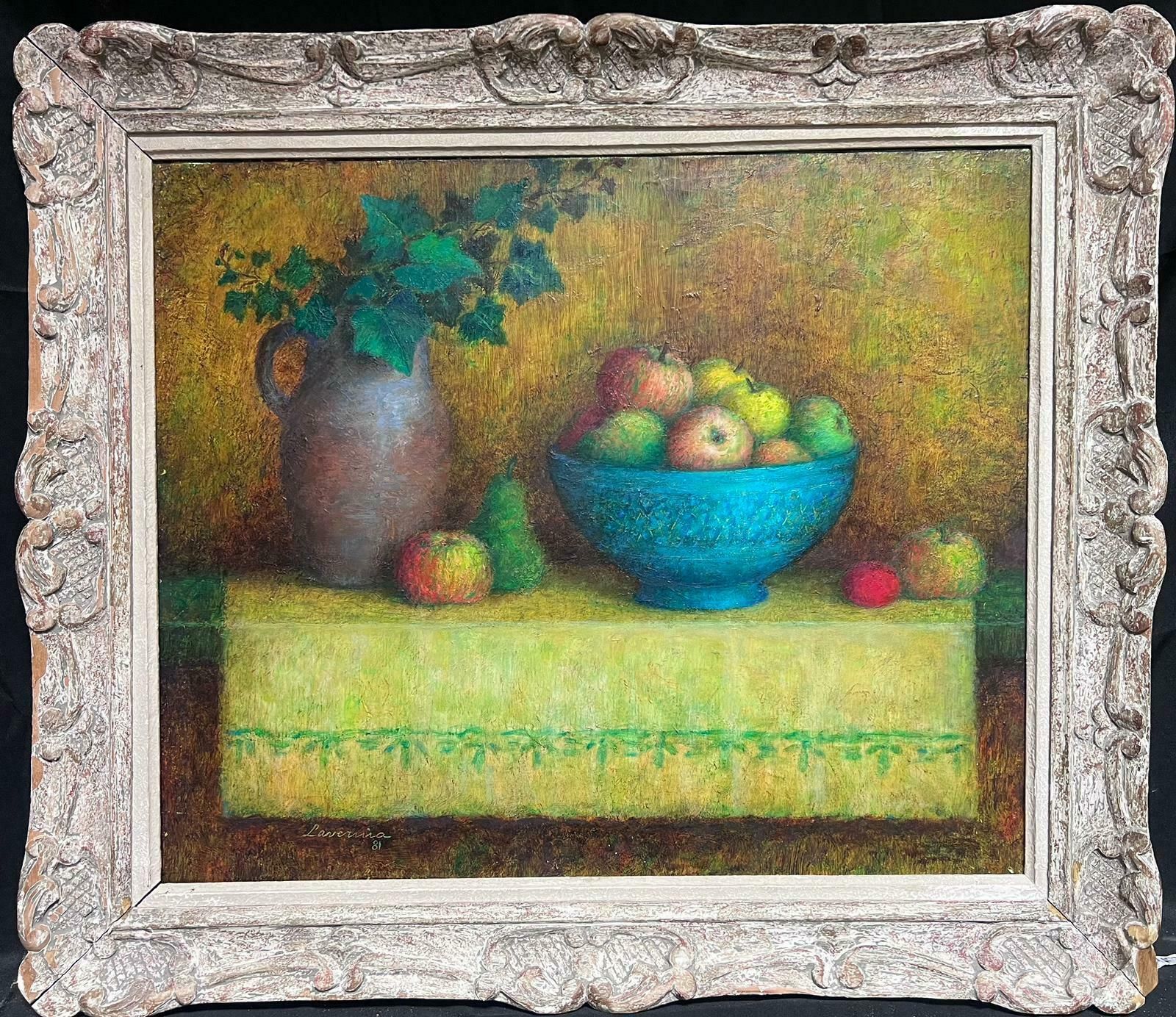 French Schoollarge 20th Century French Post Impressionist Signed Oil Still Life In Blue1981