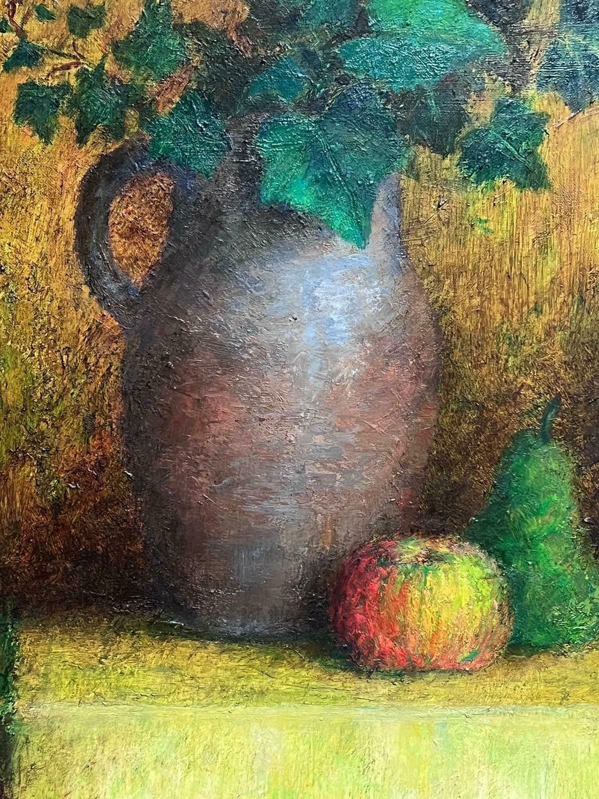 French Schoollarge 20th Century French Post Impressionist Signed Oil Still Life In Blue1981 photo vintage
