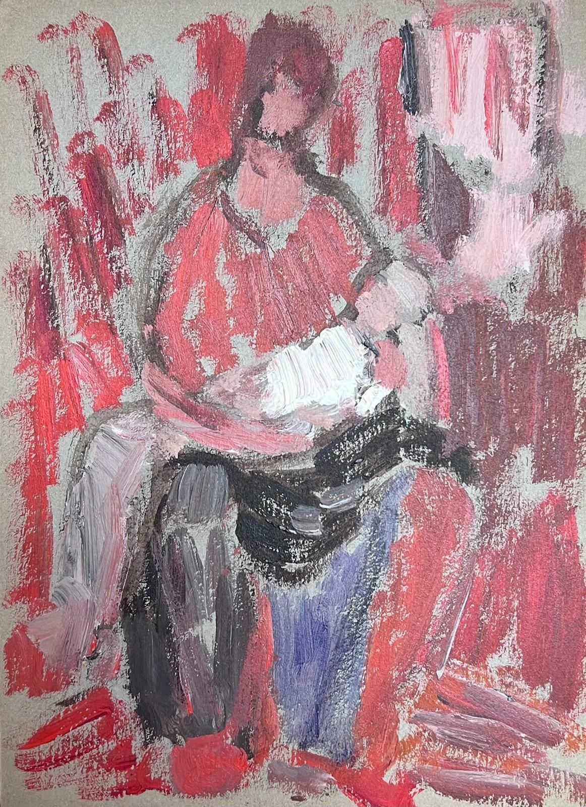 Elisabeth Hahn20th Century German Modernist Oil Painting   Mother And Child In Red20th Century