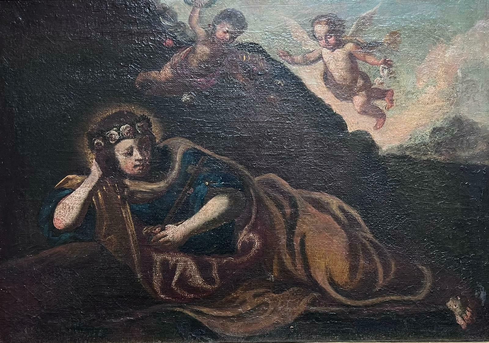 Italian 17th Century Old Mastercherubim Hovering Woman In Wilderness 17th Century Italian Old Master Oil 17th Century photo furniture