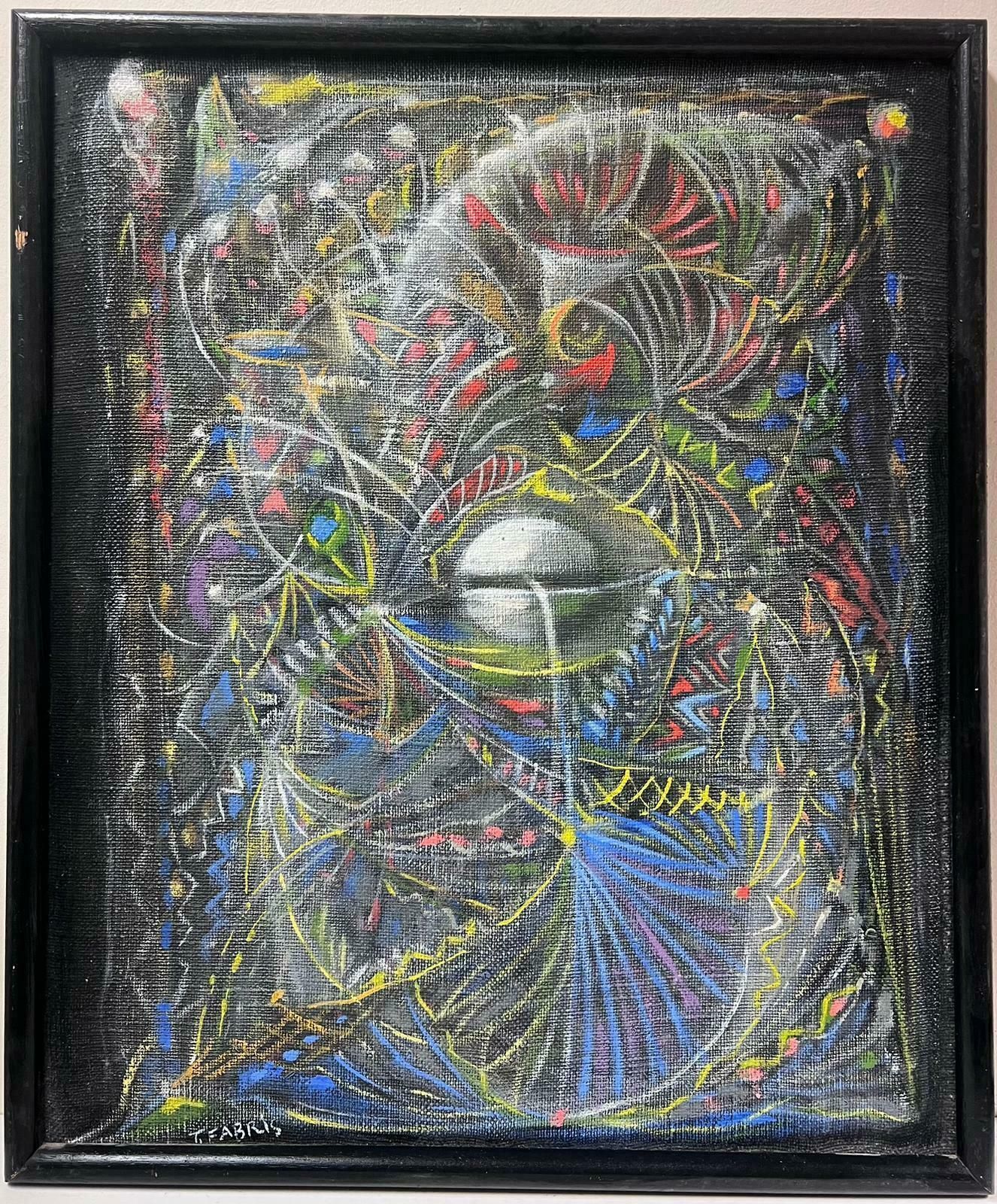 T. Fabris1970’s French Surrealist Signed Oil Painting Spiralling Shapes & Patterns1970's photo furniture