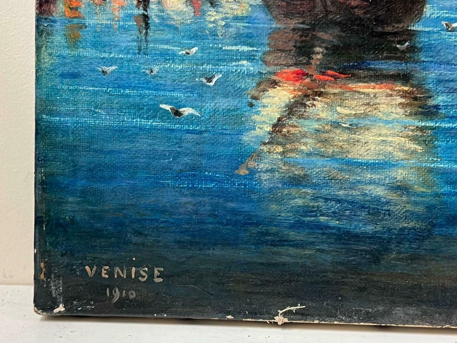 Italian Antiquethe Grand Canal Venice Antique 1910 Signed Oil Painting On Canvas Many Boats1910 photo 923.0