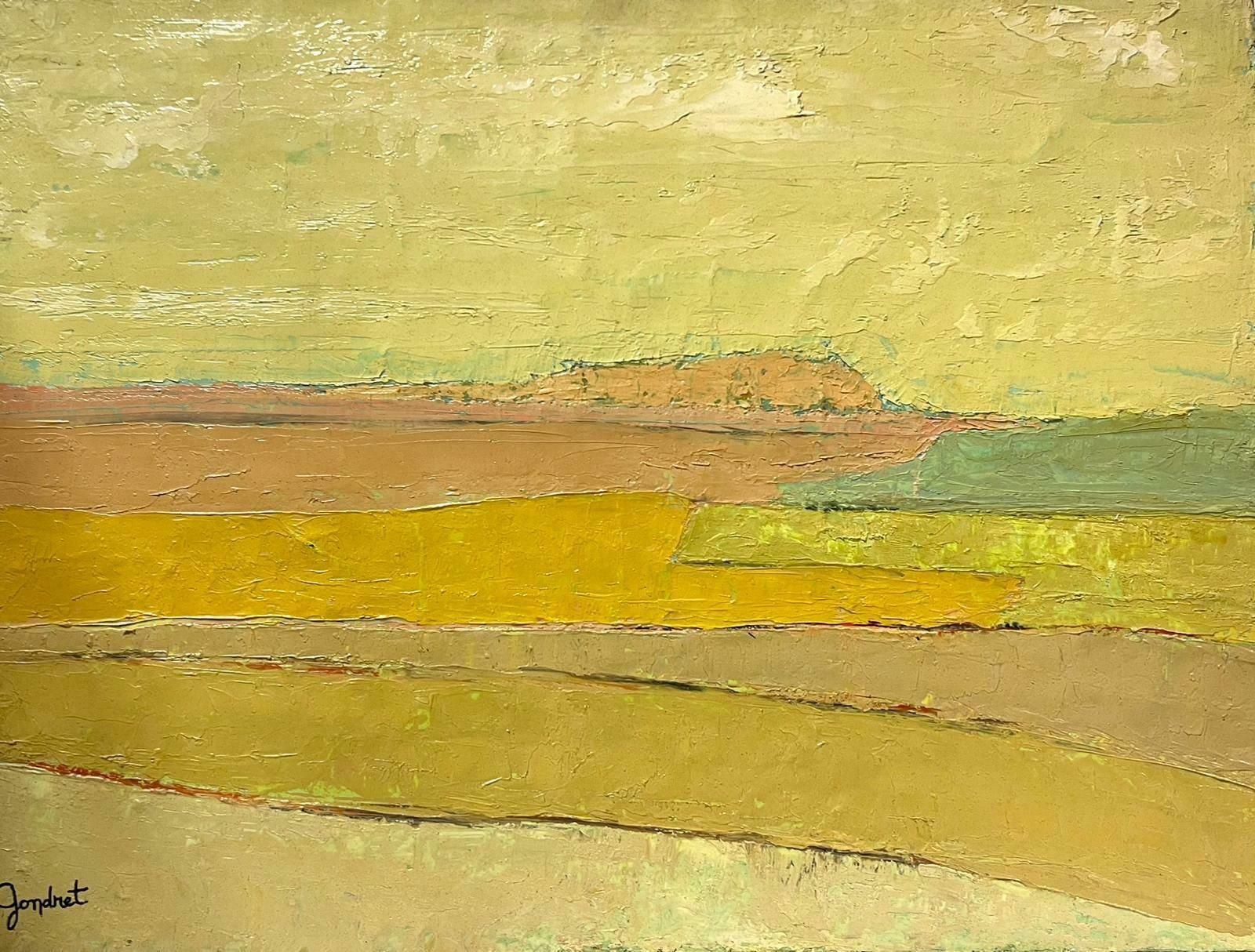 Lucien Gondretfrench Modernist 20th Century Oil Painting Yellow Landscape Cubist Composition