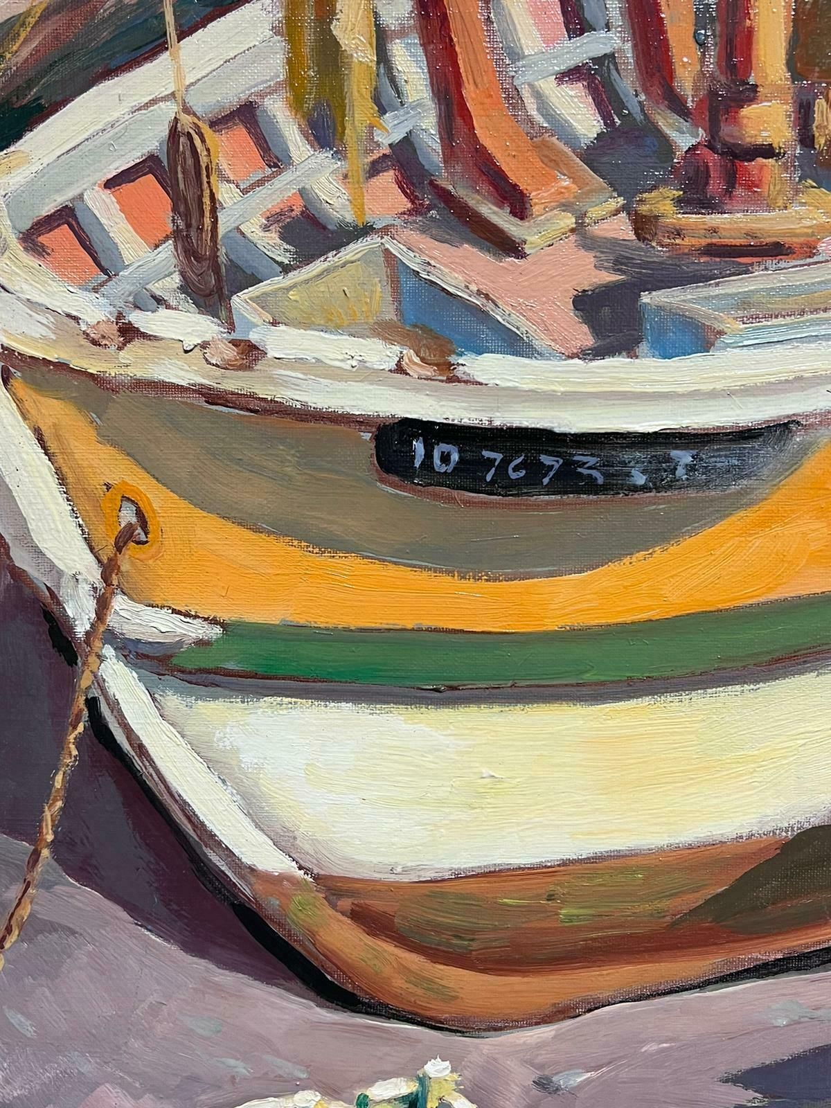 Georges Bordonovecontemporary French Impressionist Oil Boats Moored In Fishing Harbour photo for sale