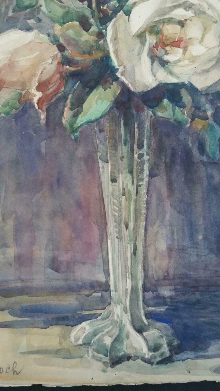 Henri Milochfrench Watercolour Ecole De Paris Mid 20th Century Roses 1940's photo vintage