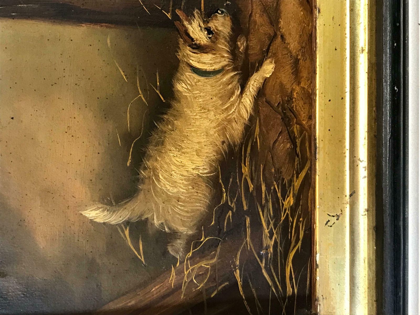 J. Langloisfine British Victorian Dog Oil Painting Terrier In Barn By Mousehole, 19th C19th Century photo 1231.0
