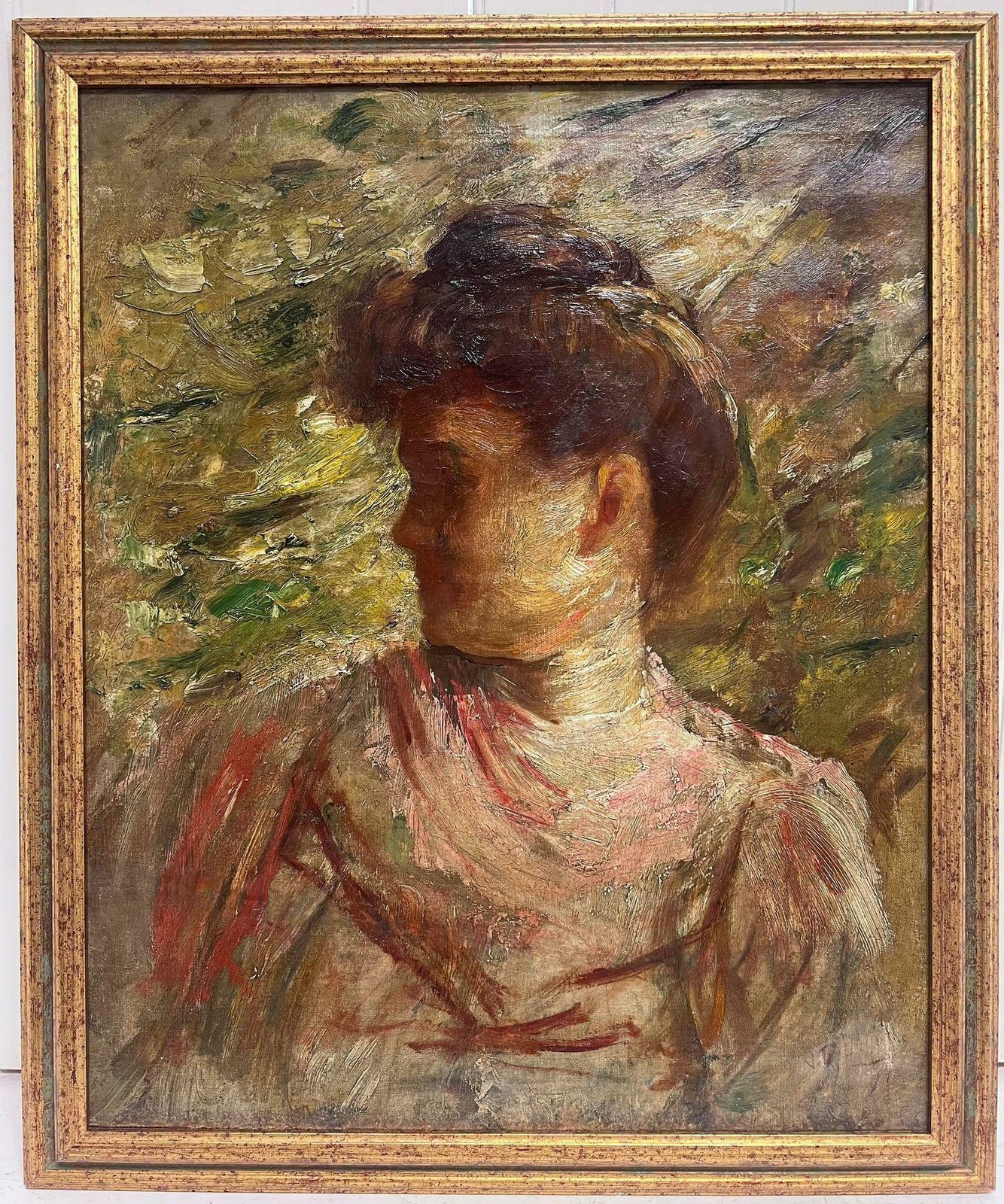 French Schoolbelle Epoque French Impressionist 19th Century Oil Painting Portrait Of Elegant photo furniture