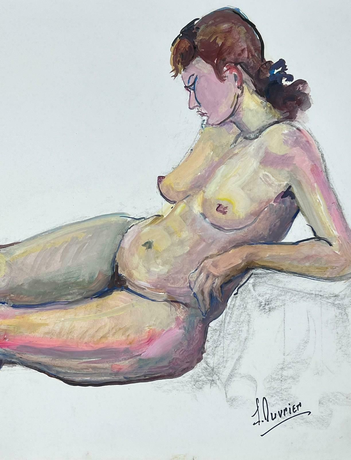 French Modernistreclining Nude Lady Model 1970's French Modernist Painting Provence Collection1970's photo for sale