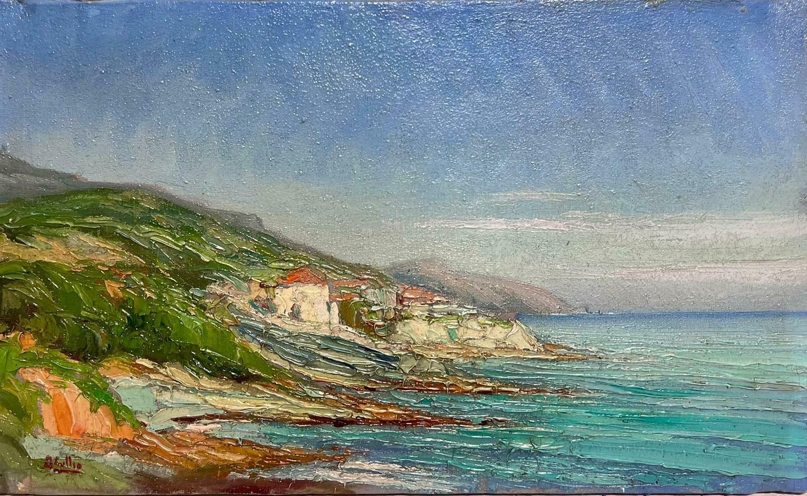 1900's Italianthe Italian Coastline Turquoise Sea Signed Antique Impressionist Oil Painting photo 718.0