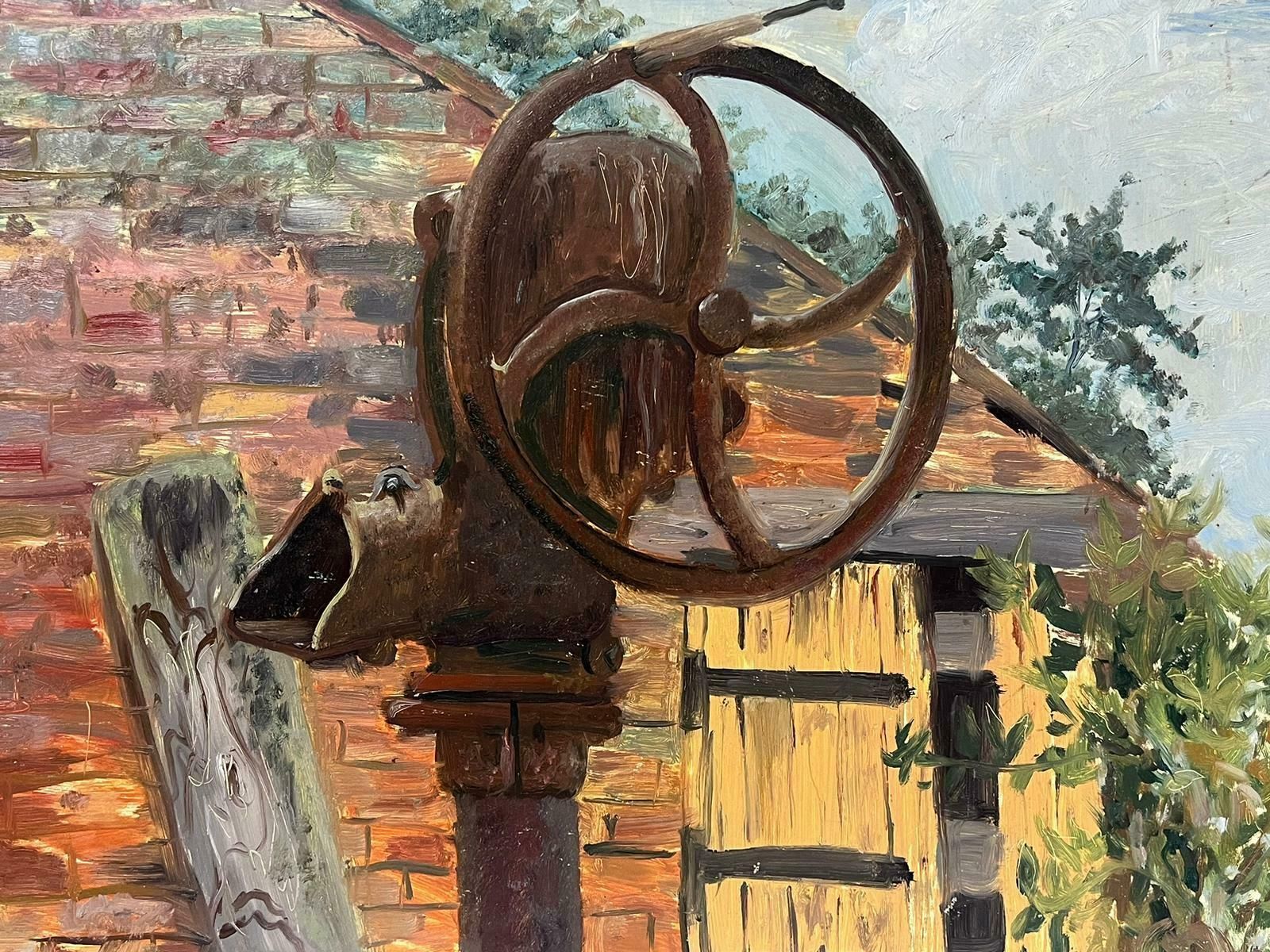 Helen Greenfieldold Rusty Water Sluice Gates Wheel And Brick Building British 20thc Oil photo furniture