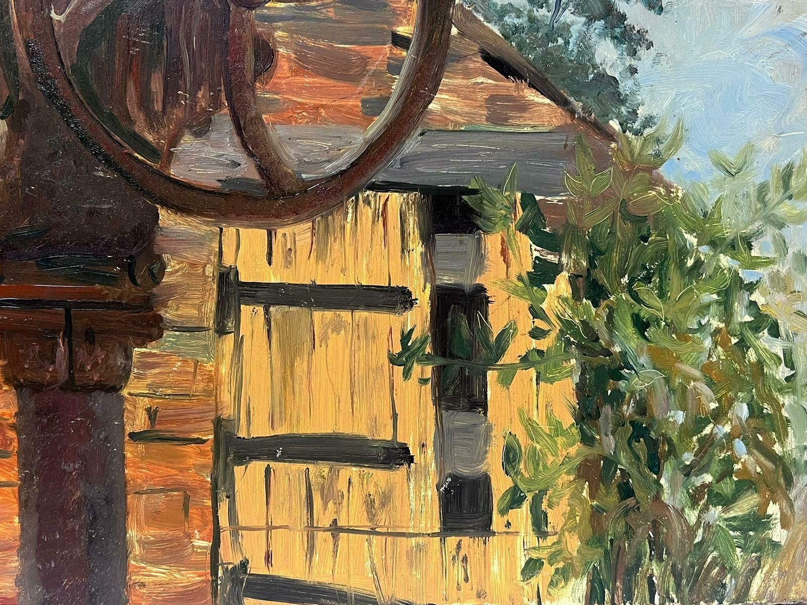 Helen Greenfieldold Rusty Water Sluice Gates Wheel And Brick Building British 20thc Oil photo 405.0