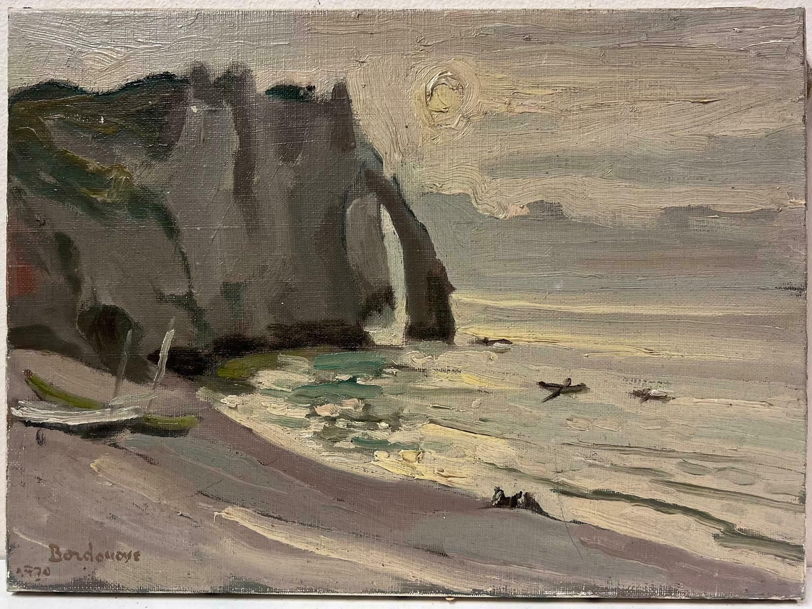Georges Bordonovecontemporary French Impressionist Oil Etretat Rocky Coastline At Dusk Beach photo furniture