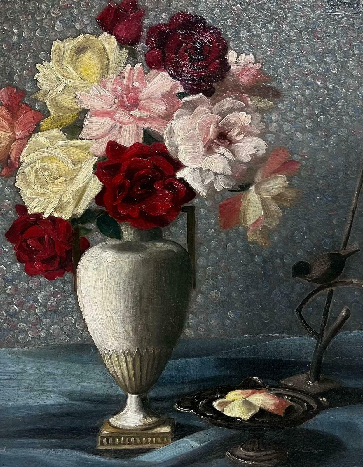 1950's French Flowers In Vase 1950's French Signed Oil Painting Interior Room Scene Framed1950's photo furniture