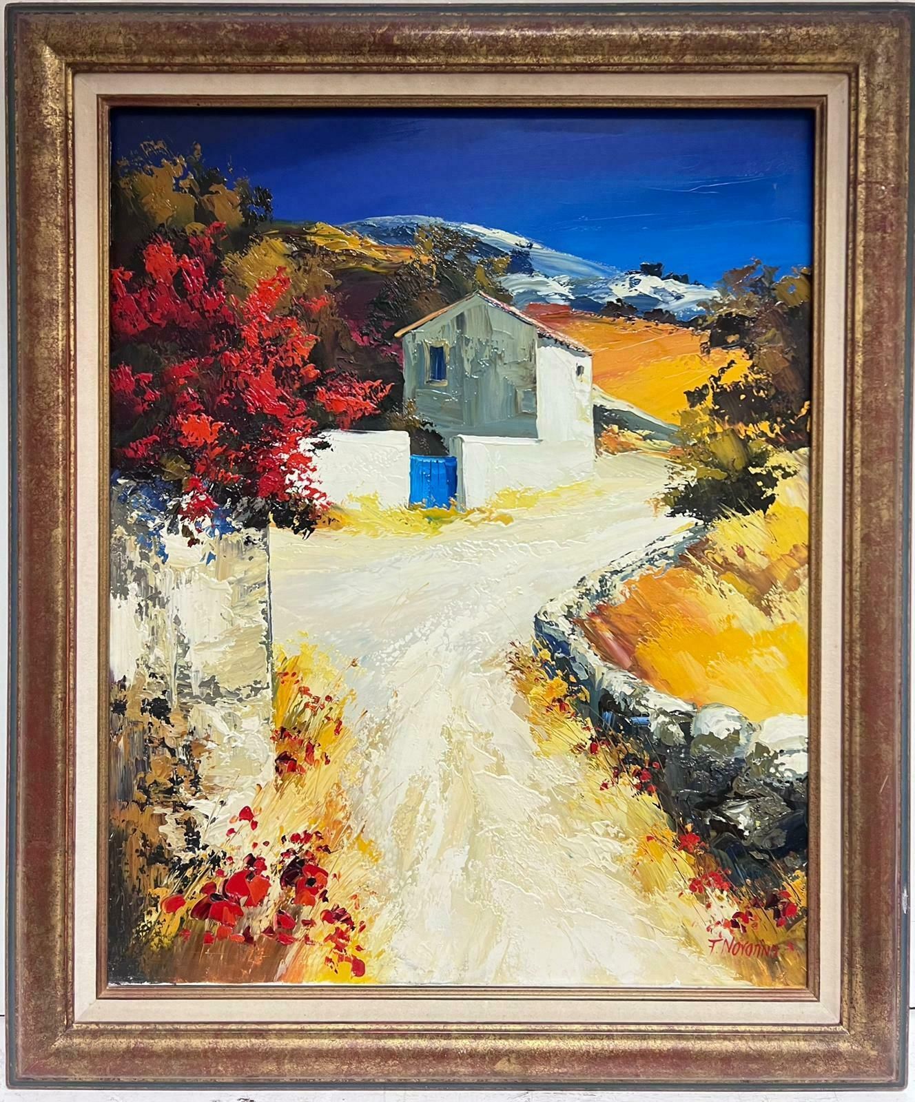 French School Provencal House In Landscape Under Blue Skies Signed French Modernist Large Oil photo furniture