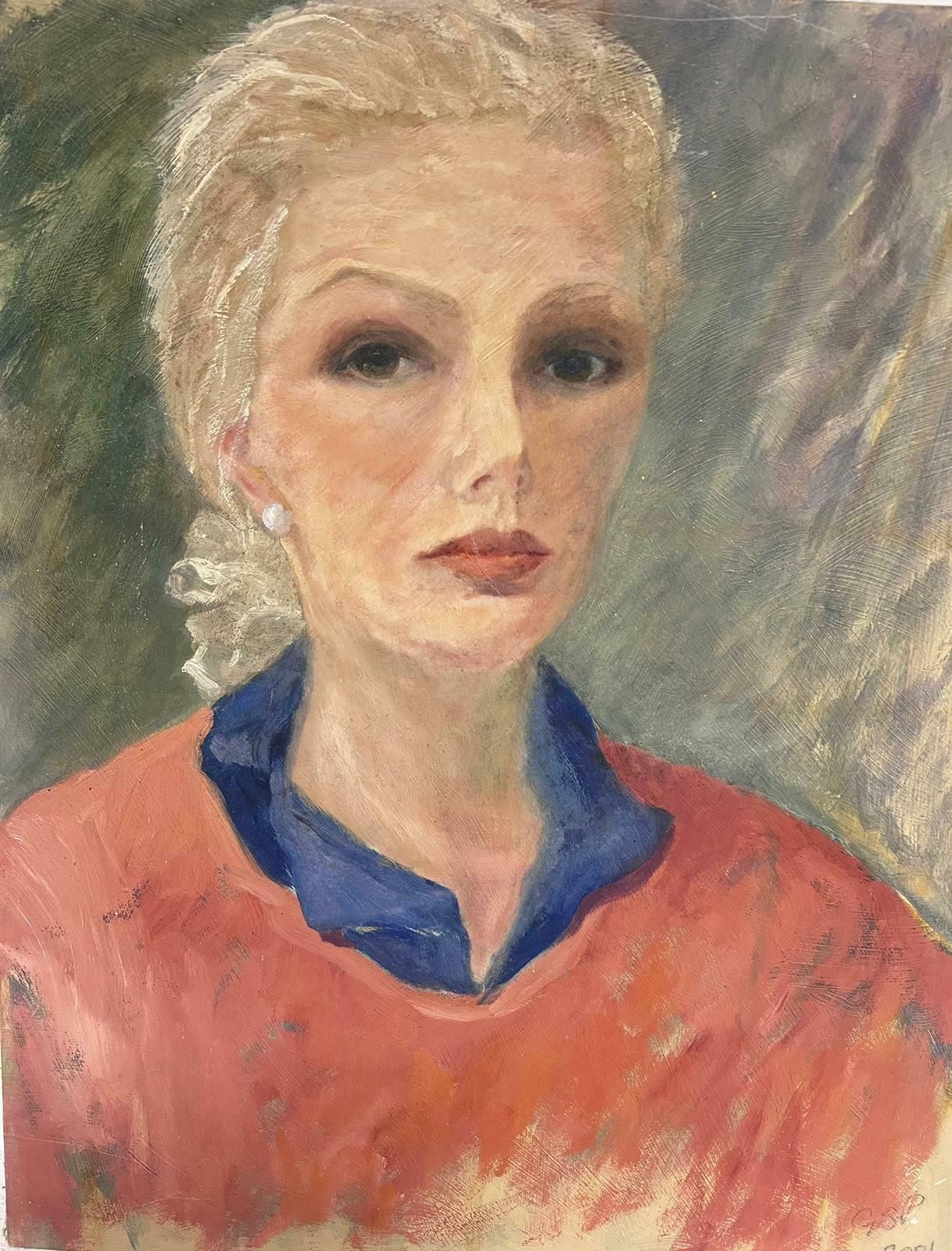 Geza Somerset Paddoncontemporary British Modernist Oil Painting Portrait Of Woman In Pink2001