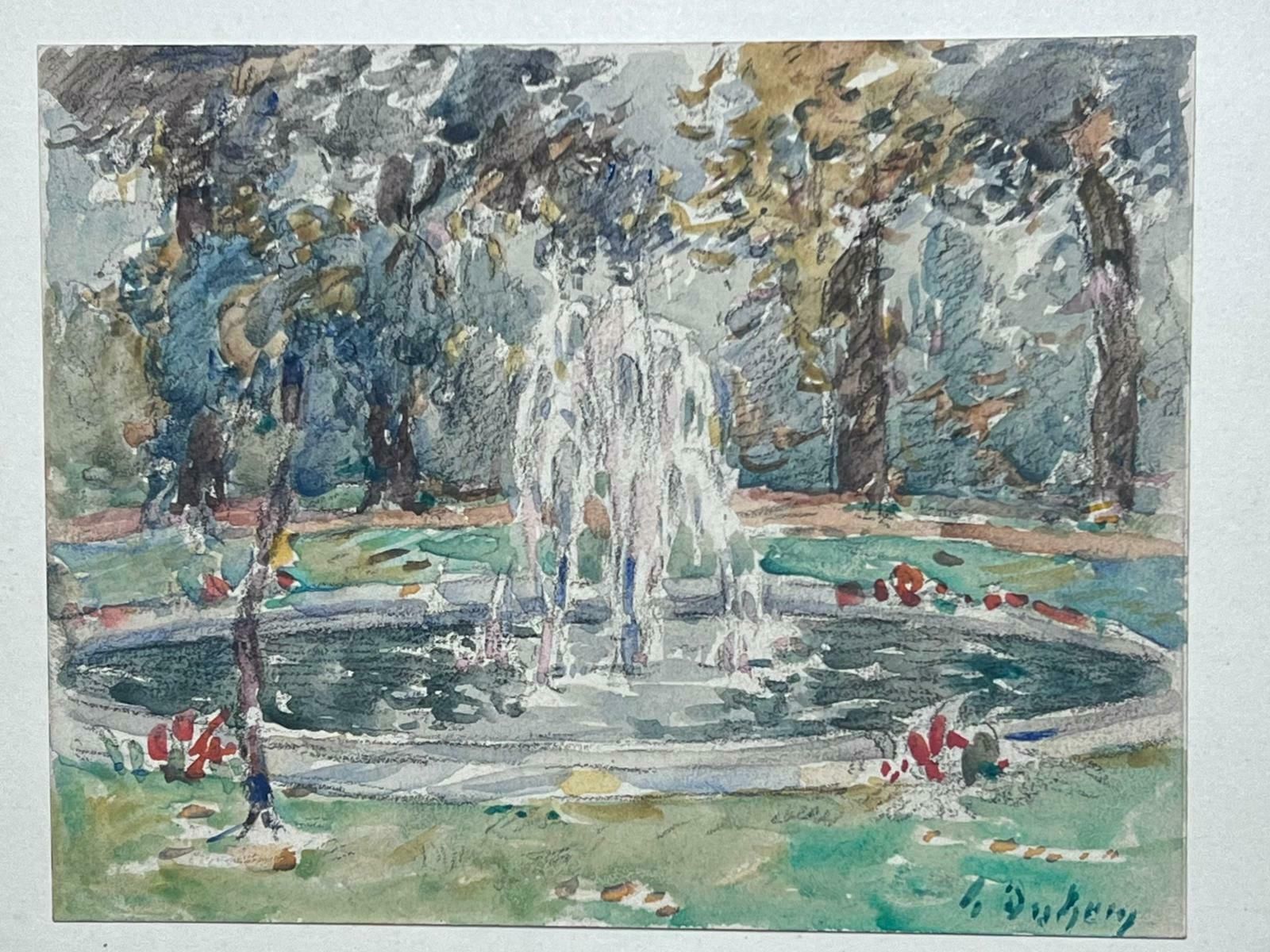 Henri Aime Duhemfine Antique French Impressionist Painting Park Pond With Fountain photo Art