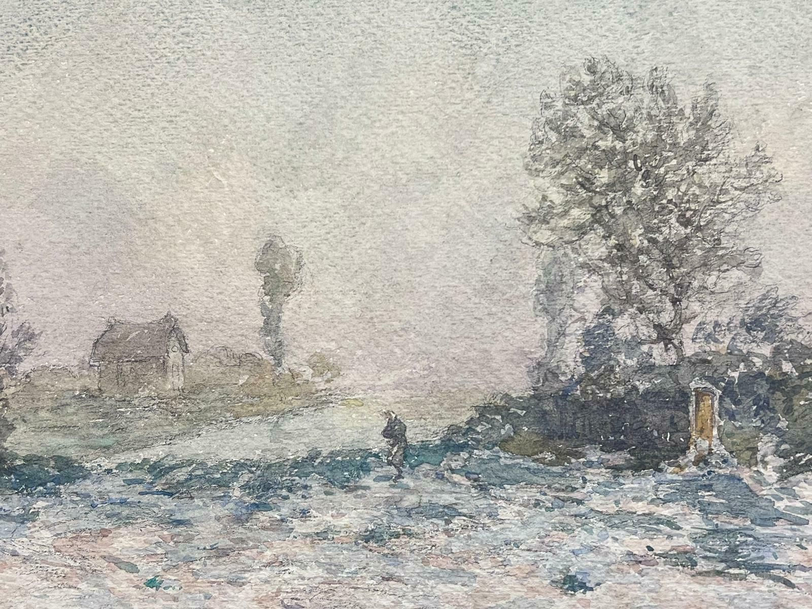 Henri Aime Duhemfine Antique French Impressionist Winter Country Landscape House In Distance photo 925.0