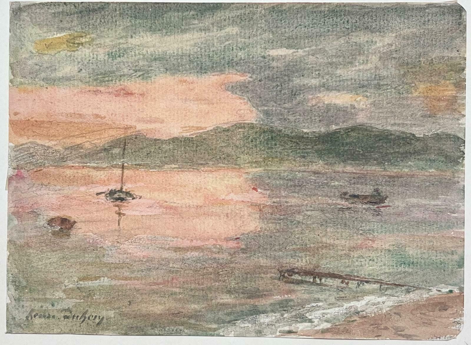 Henri Aime Duhemfine Antique French Impressionist Fishing Boats Anchored At Sunset photo 873.0