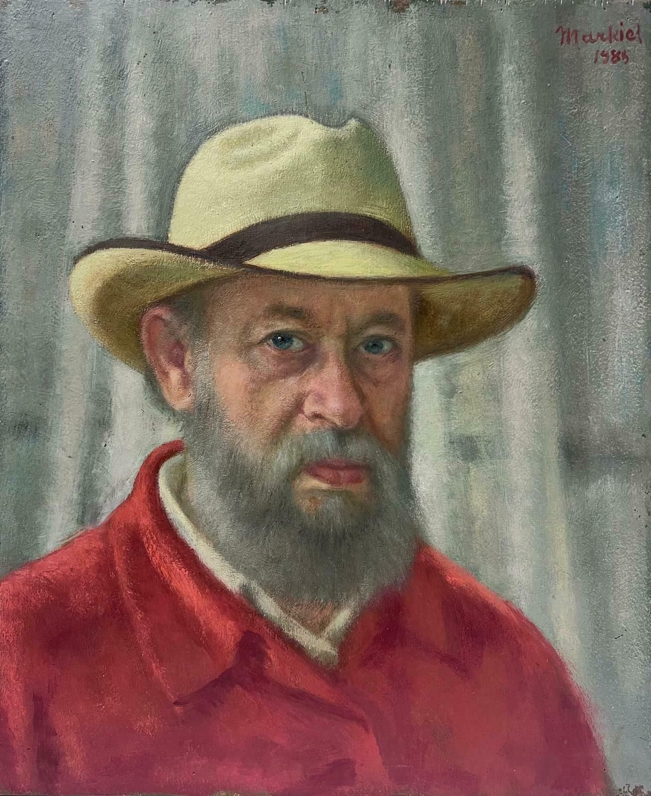 Jacob Markielself Portrait Of The Artist Man In Hat Exhibited Paris Salon 1985, Large Oil