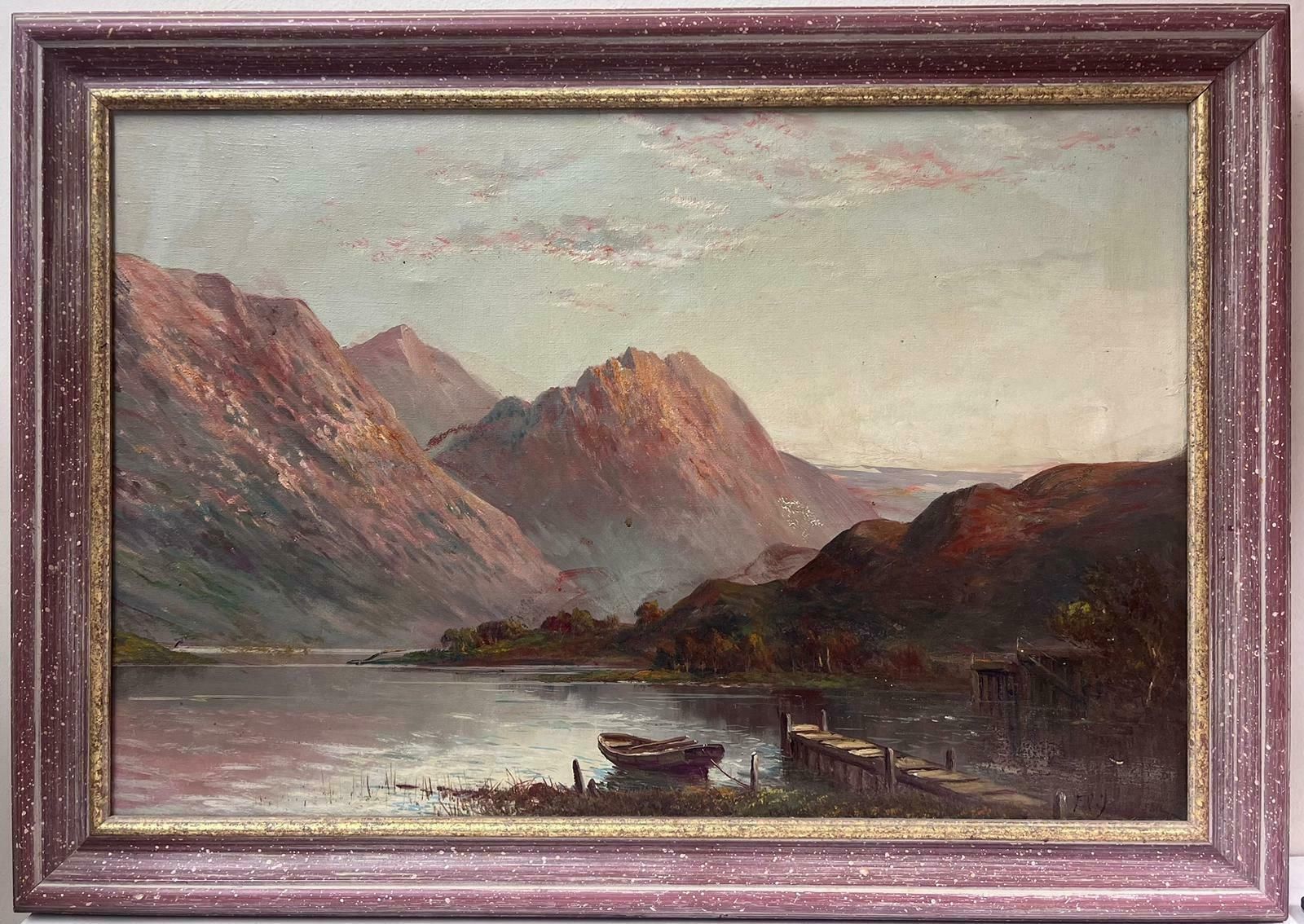 Francis E. Jamiesonsunset Over Scottish Highland Loch Rowing Boat By Jetty Signed Antique Oil photo furniture