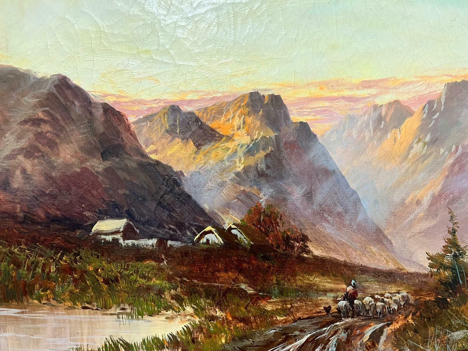 Francis E. Jamiesonantique Scottish Highlands Oil Sheep In Sunset Dramatic Scotland Glen Valley photo for sale