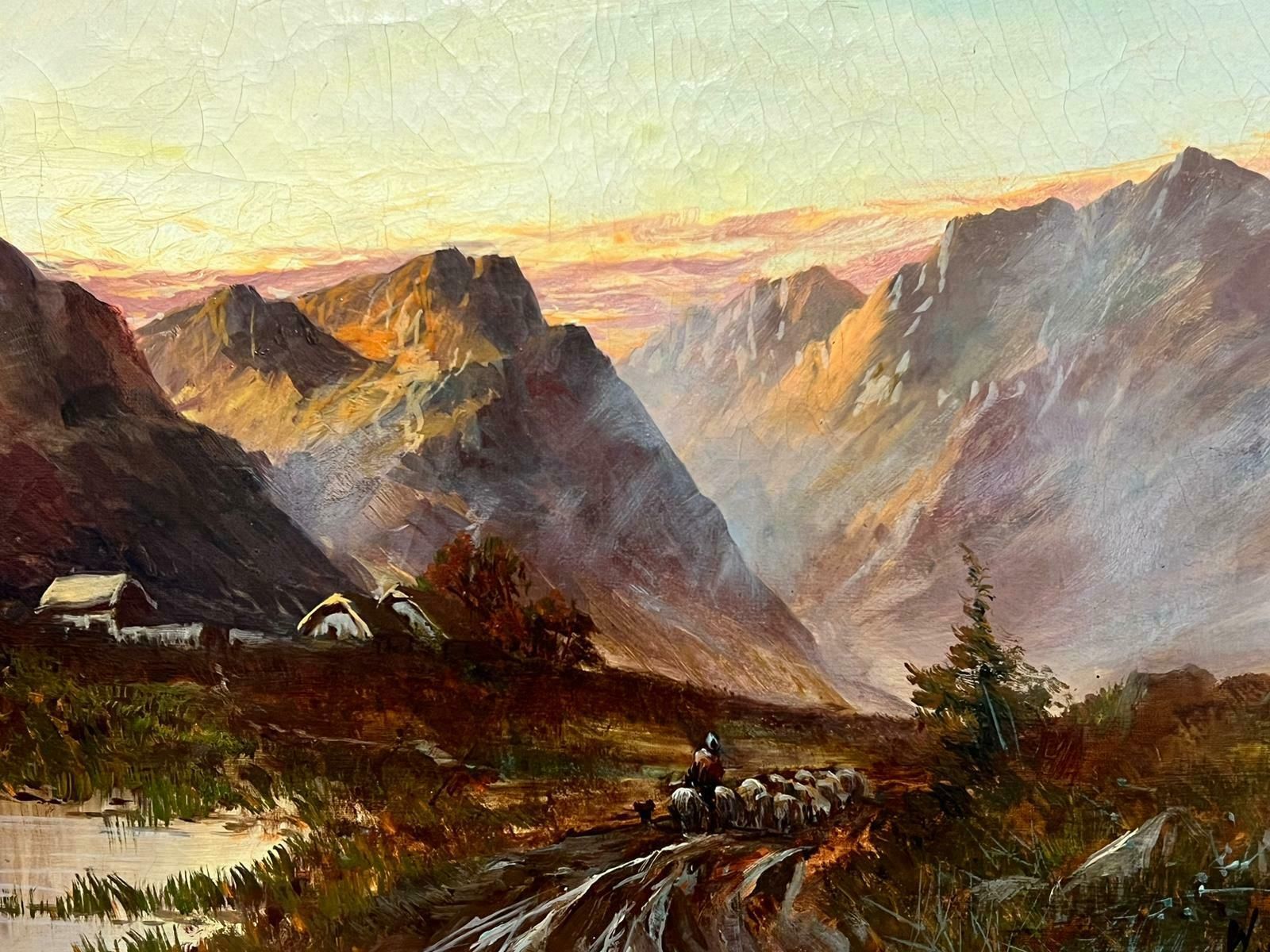 Francis E. Jamiesonantique Scottish Highlands Oil Sheep In Sunset Dramatic Scotland Glen Valley photo vinterior