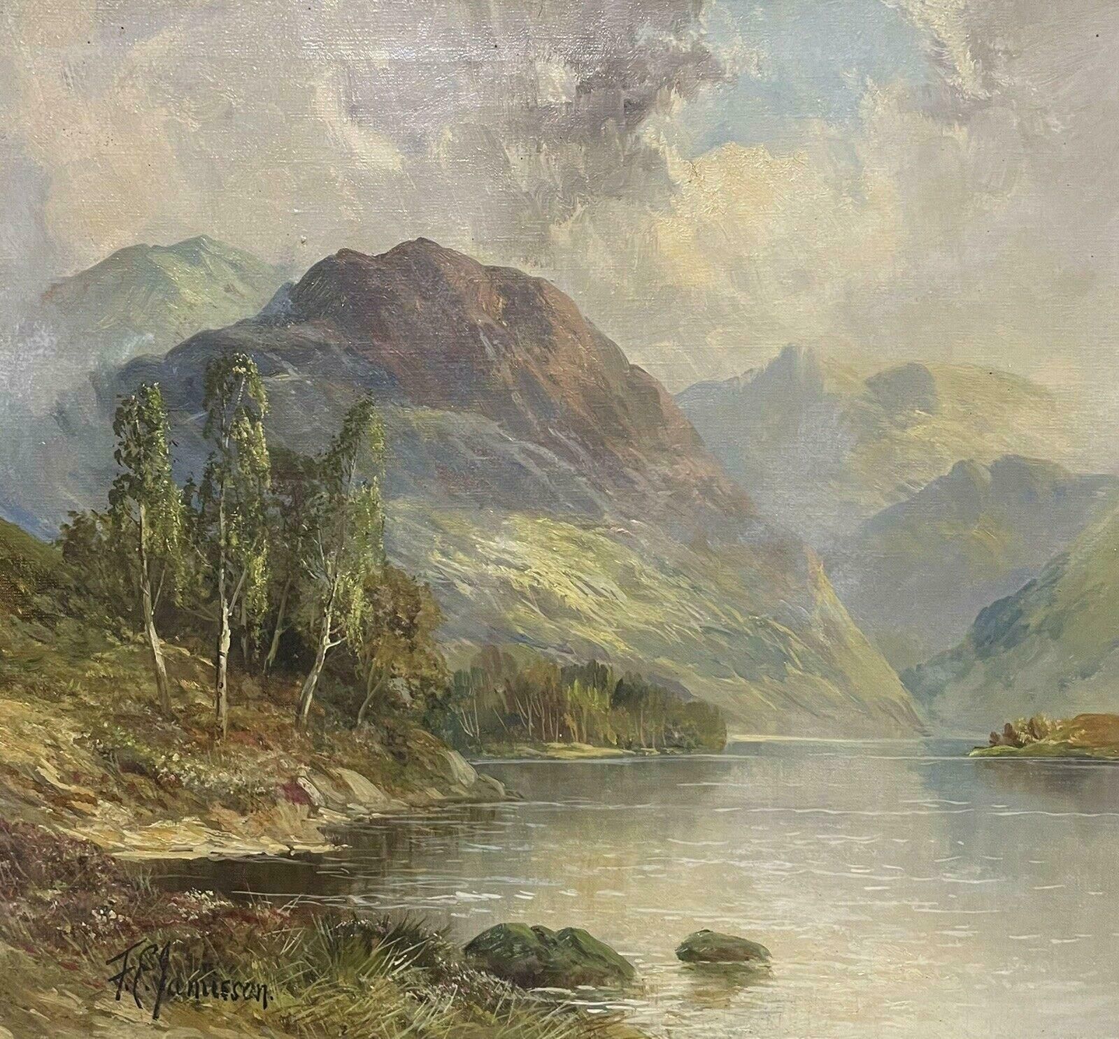 Francis E. Jamiesonloch Katrine Scottish Highlands Summer Landscape, Antique Signed Oil Painting