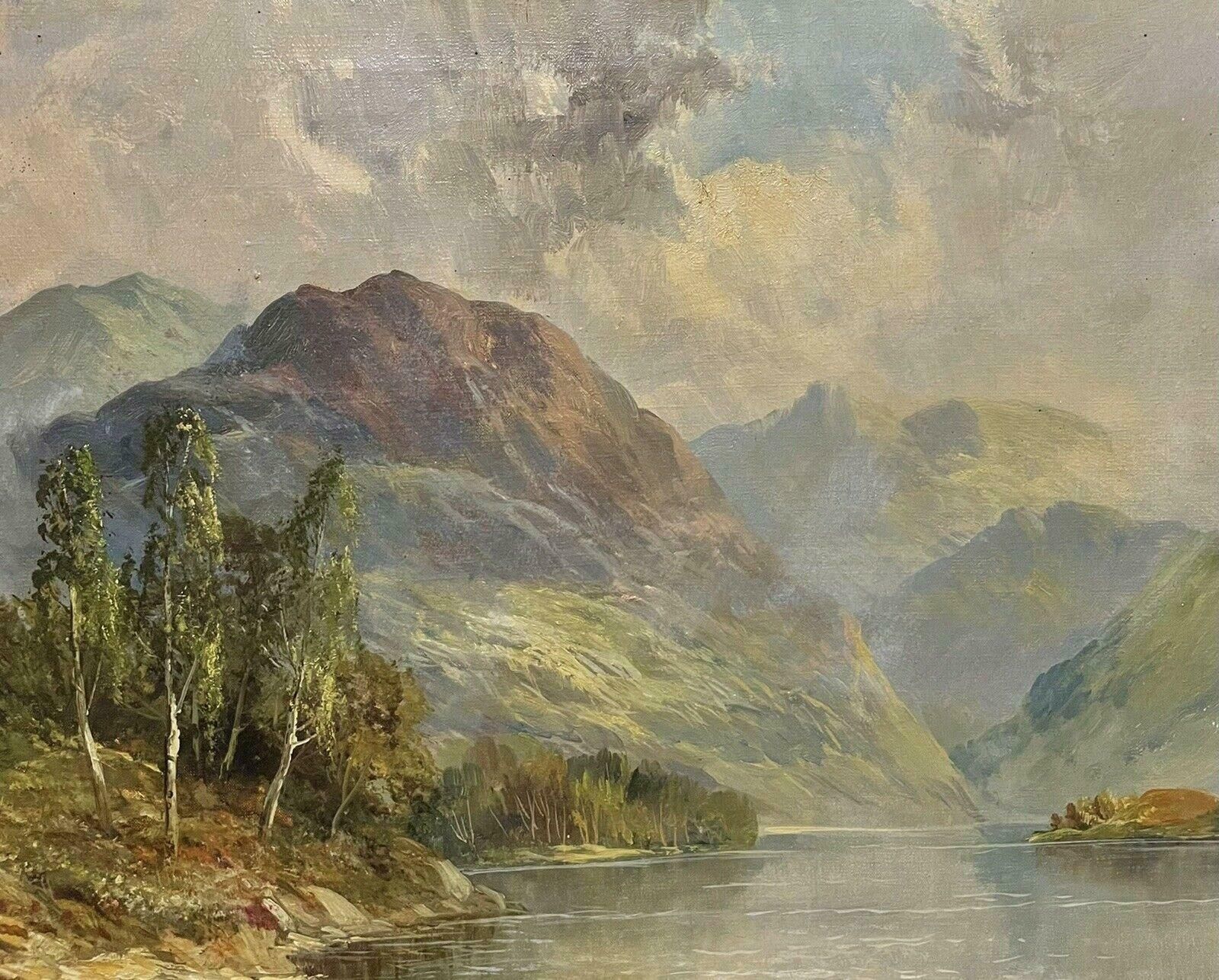 Francis E. Jamiesonloch Katrine Scottish Highlands Summer Landscape, Antique Signed Oil Painting photo Art