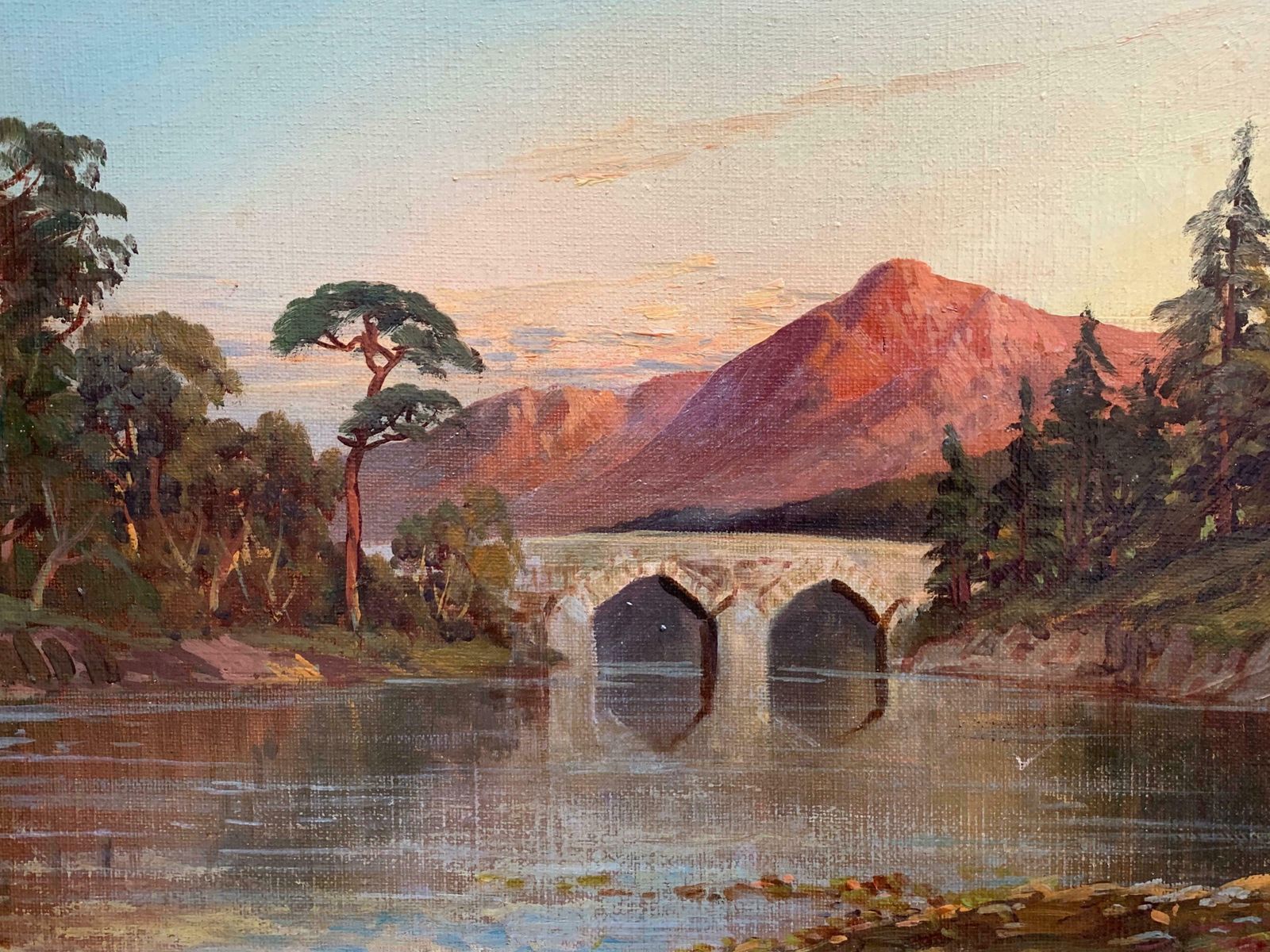 Francis E. Jamiesonantique Scottish Oil Painting Sunset Pitlochry Perthshirec.1930's photo for sale