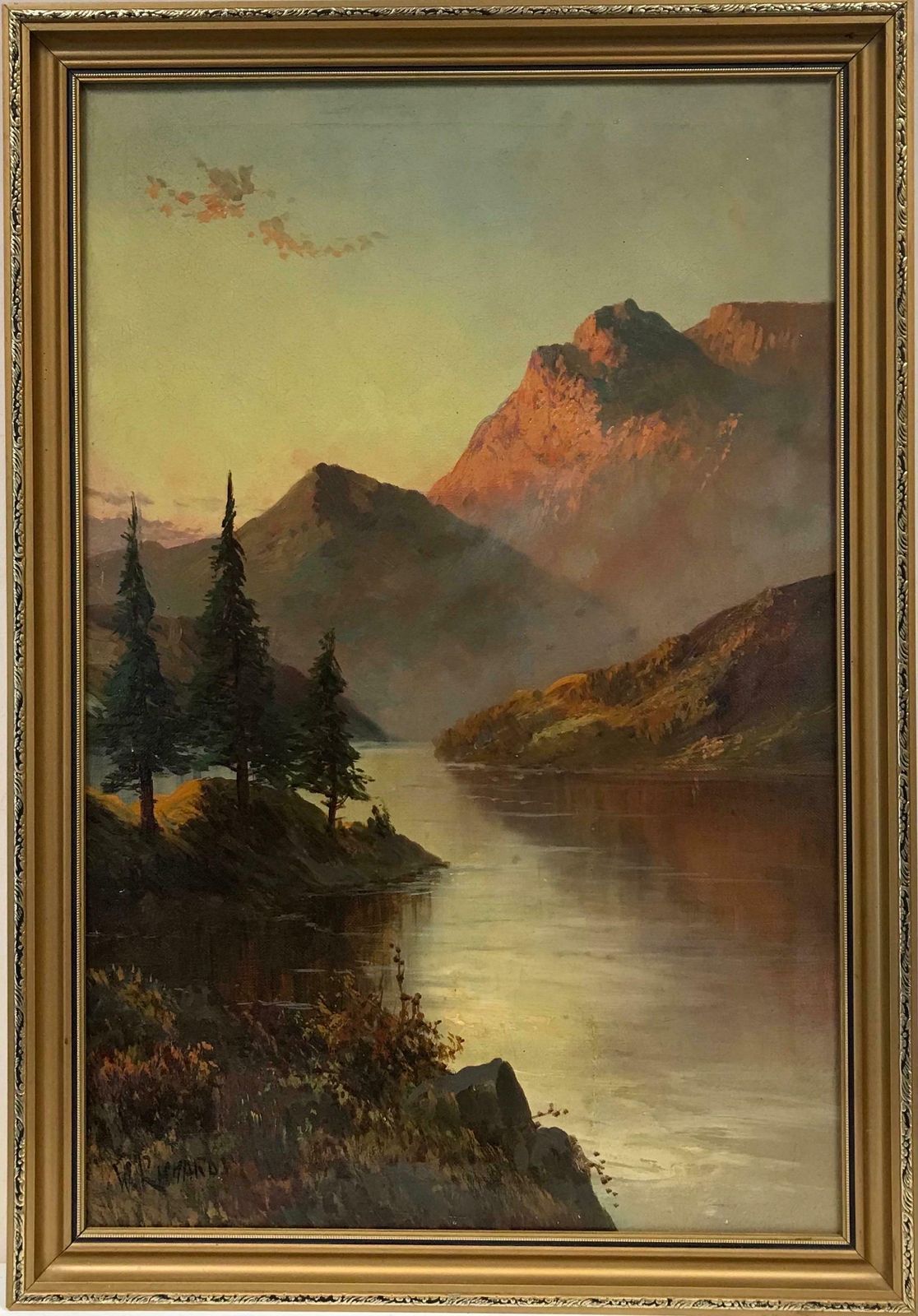 Francis E. Jamiesonscottish Highland Loch Scene At Sunset, Signed Antique Oil Painting