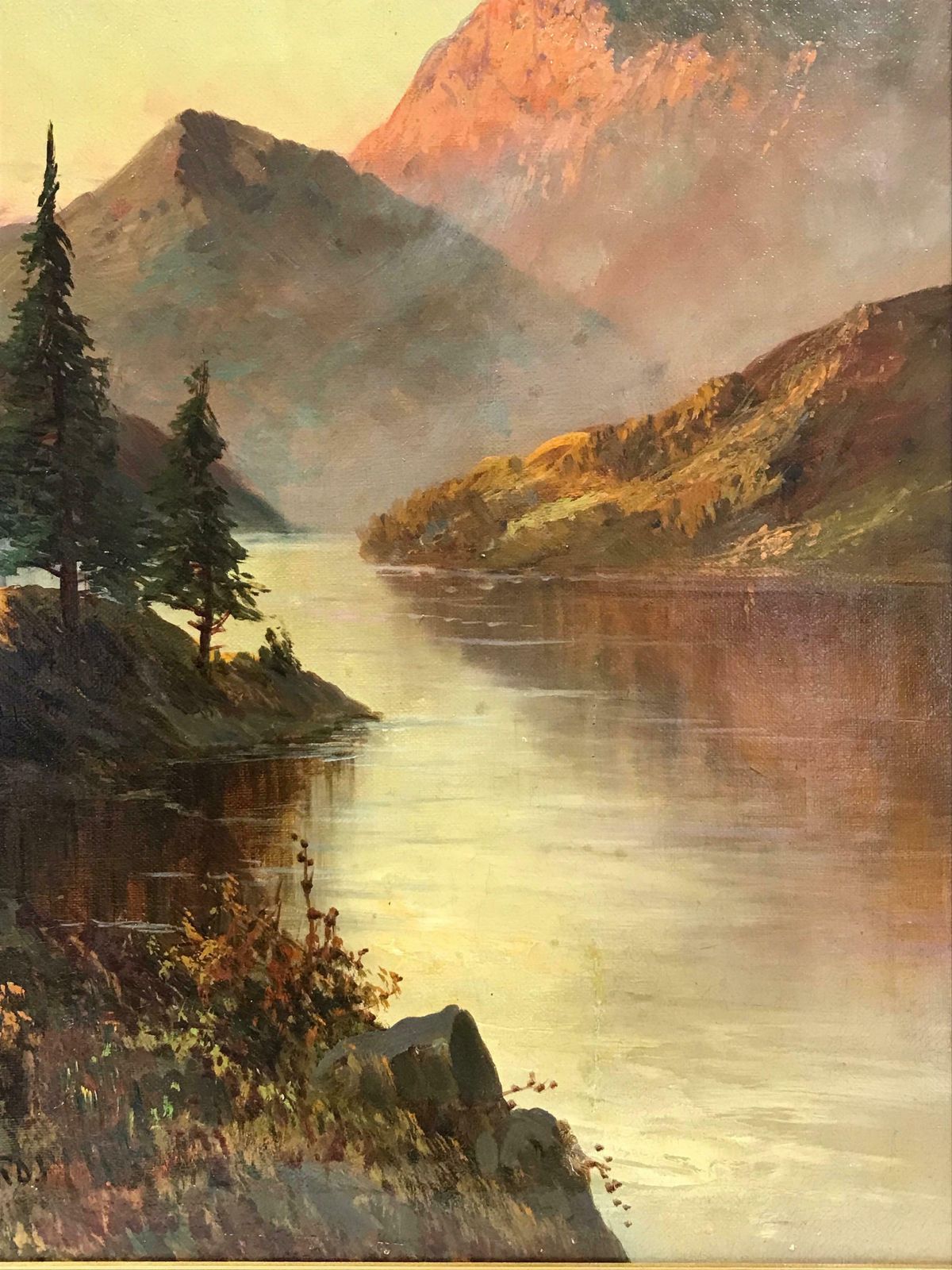 Francis E. Jamiesonscottish Highland Loch Scene At Sunset, Signed Antique Oil Painting photo 1487.0