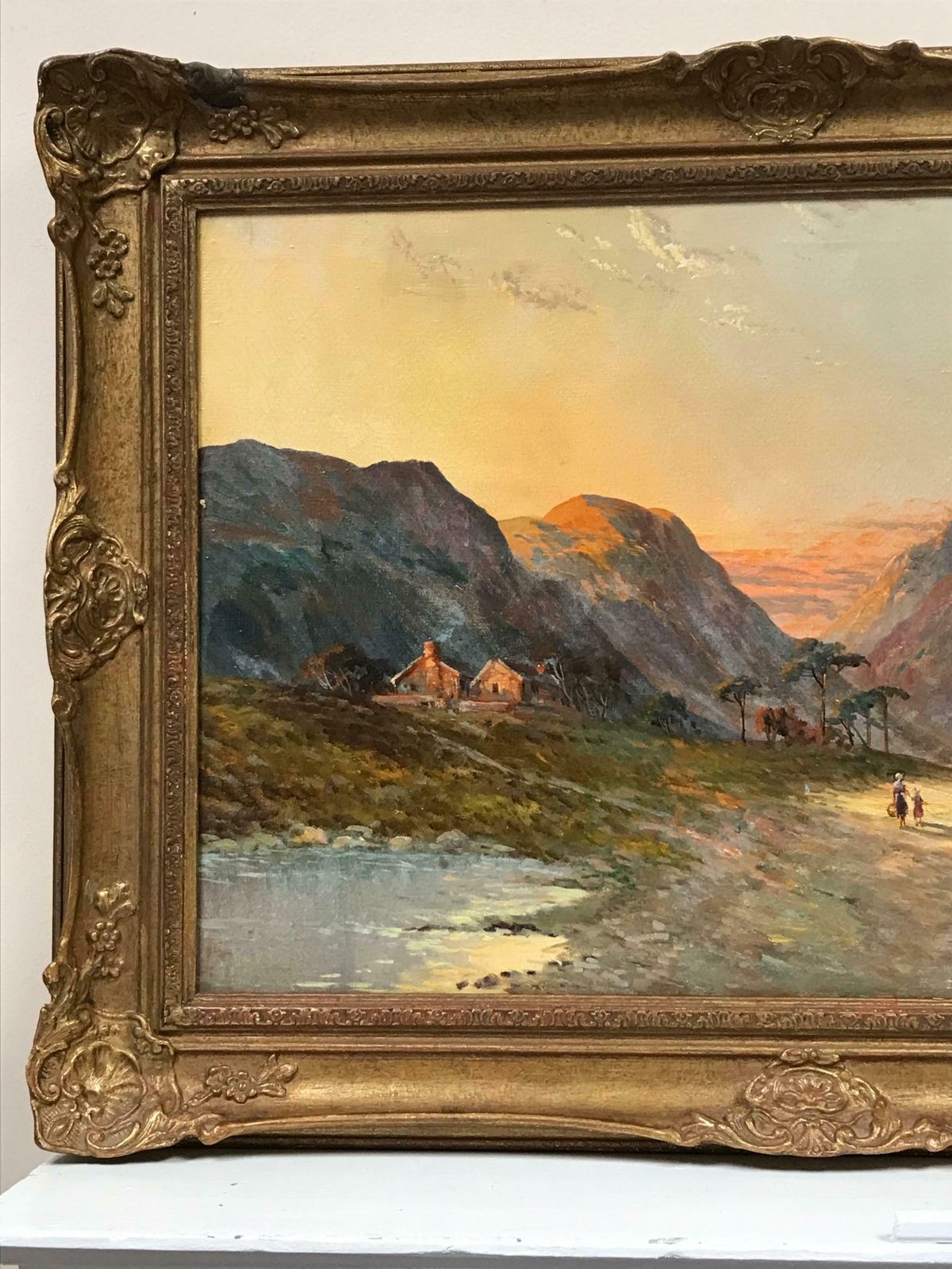 Francis E. Jamiesonromantic Scottish Highlands Antique Oil Painting, Mother & Child Glen Pathway photo Art