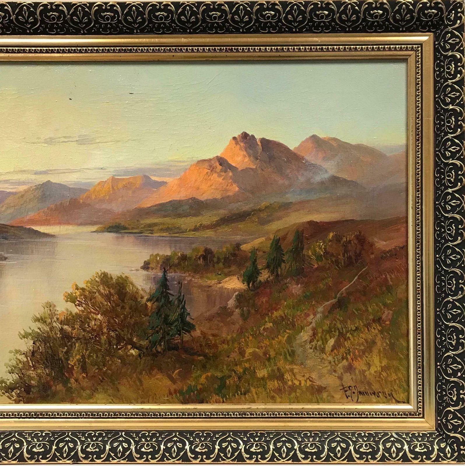 Francis E. Jamiesonscottish Highland Loch At Sunset Signed Antique Oil Painting Beautiful Landscape photo for sale