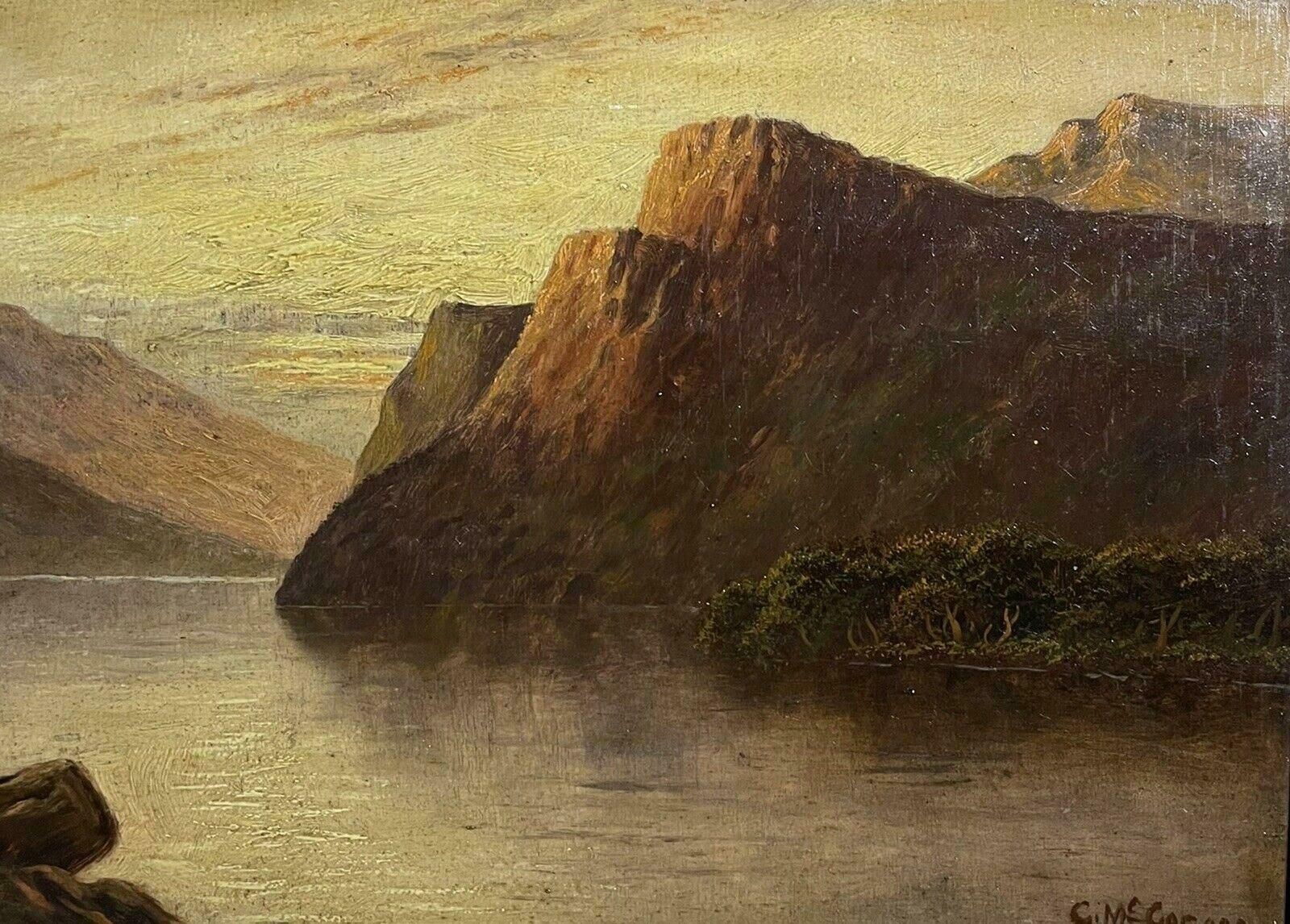 Francis E. Jamiesonsunset Over The Scottish Highland Loch, Signed Antique Oil Painting photo for sale