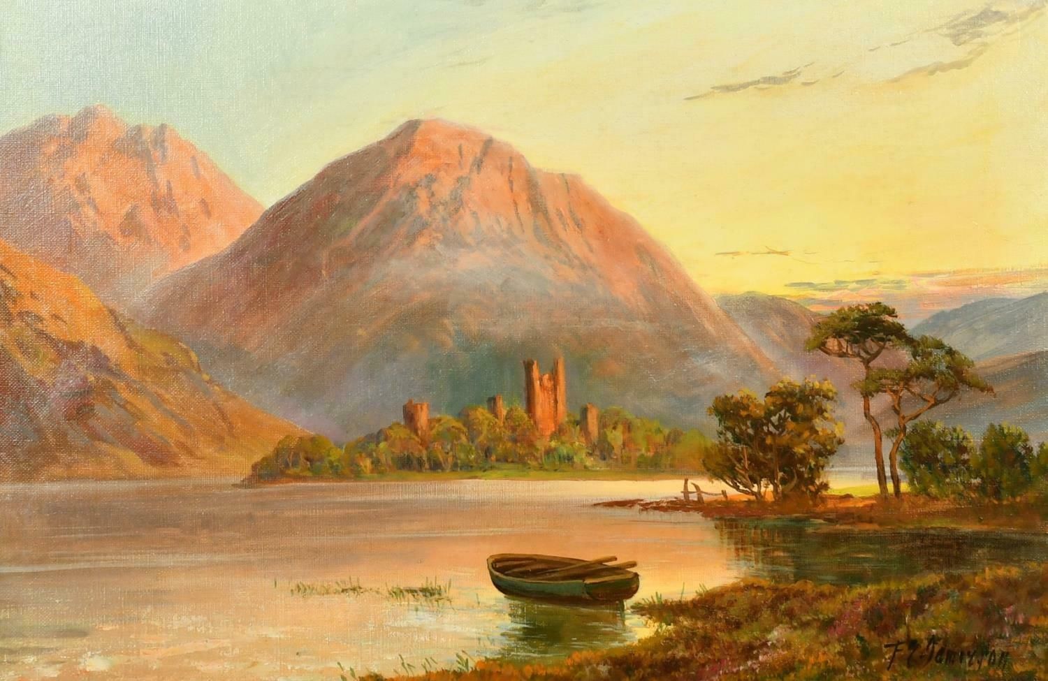Francis E. Jamiesonkilchurn Castle, Loch Awe, Signed Antique Oil Painting Radiant Sunset Scotland