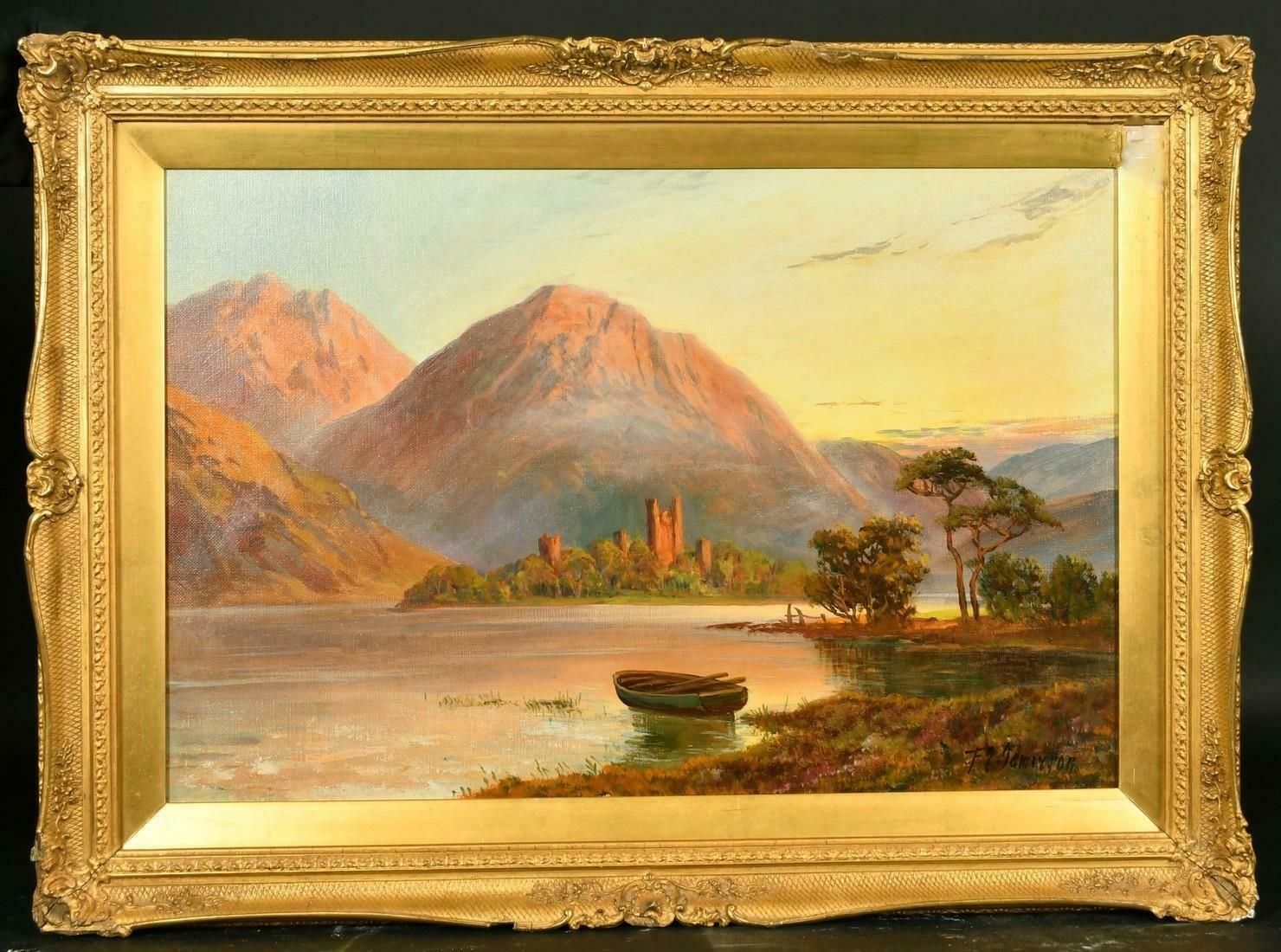 Francis E. Jamiesonkilchurn Castle, Loch Awe, Signed Antique Oil Painting Radiant Sunset Scotland photo furniture