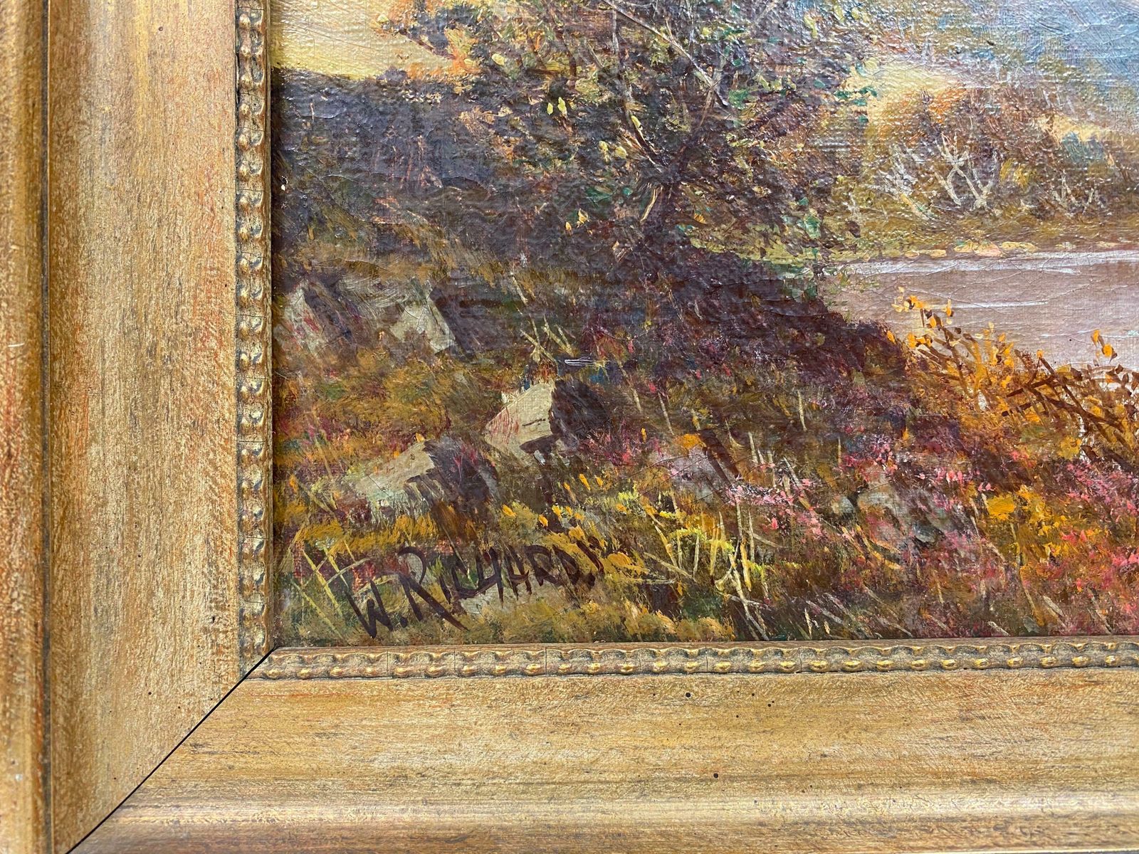 Francis E. Jamiesonantique Scottish Highlands Oil Painting Golden Harvest Field By The River Bankc.1930's photo 1539.0