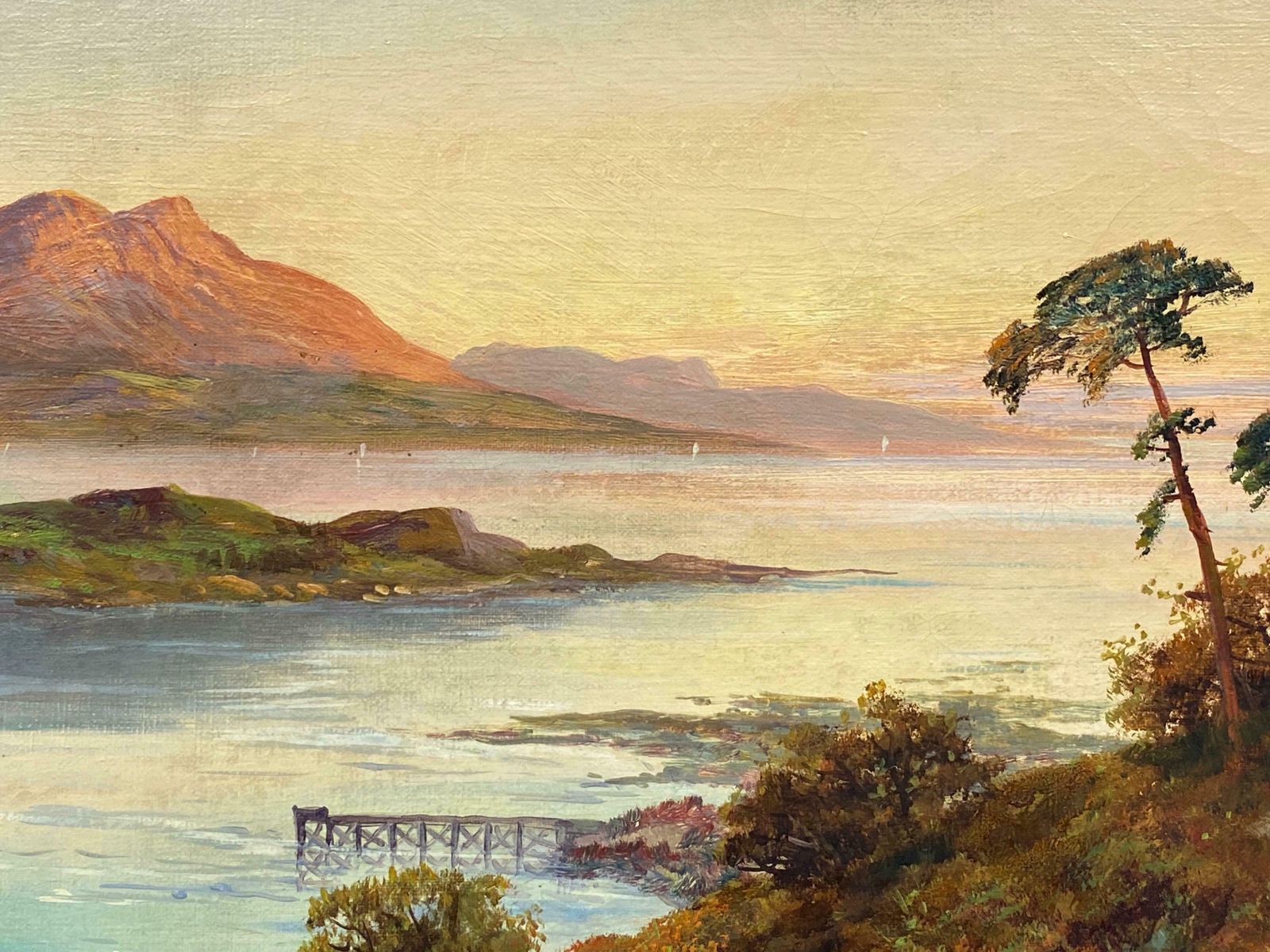 Francis E. Jamiesonantique Scottish Highlands Oil Painting Sunset Over Loch Lomond, Lussc.1930's photo 1539.0