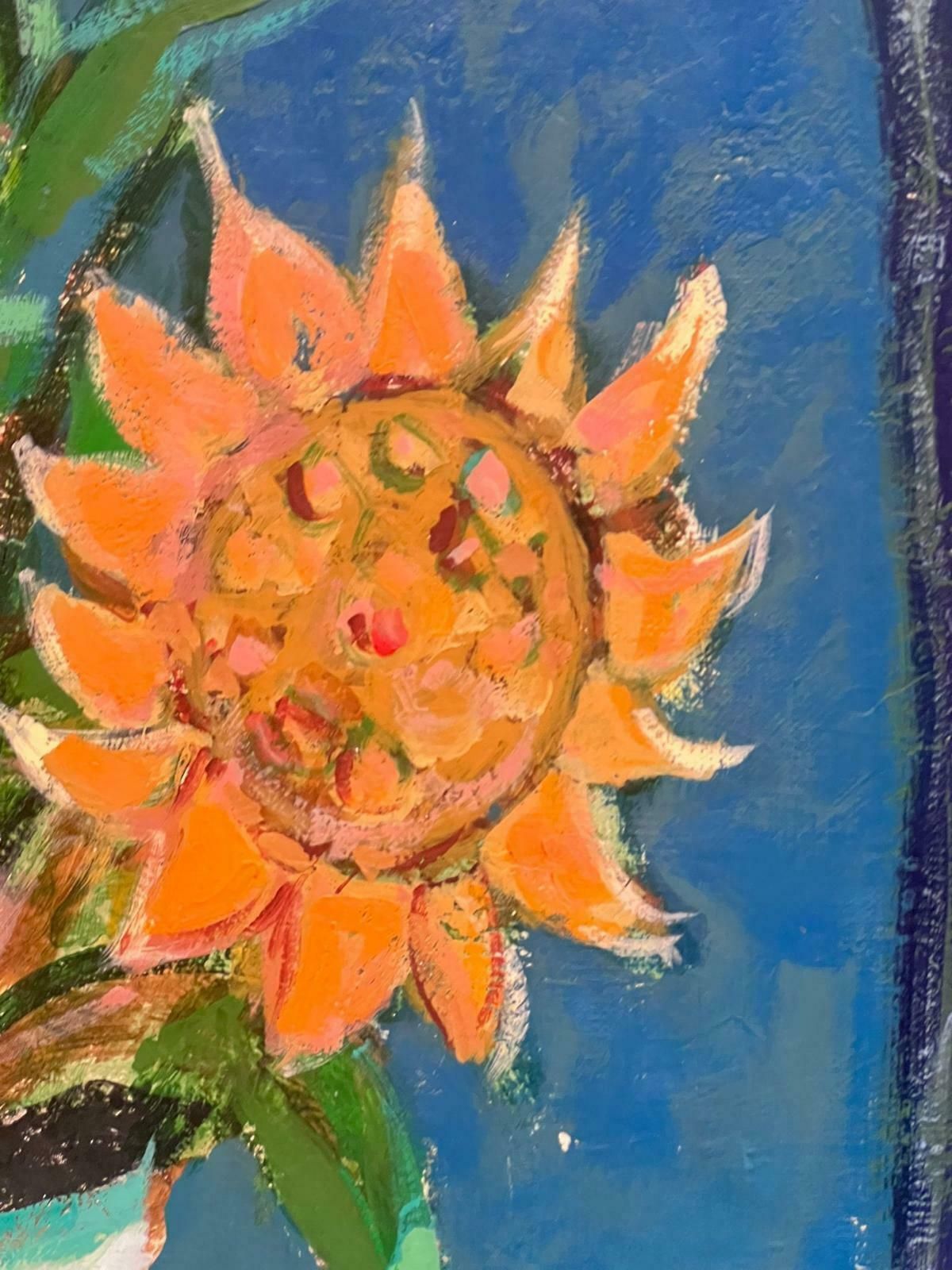Michel Kritzfrench Impressionist Signed Oil Sunflowers In Interior Room Setting 20th Century photo buy