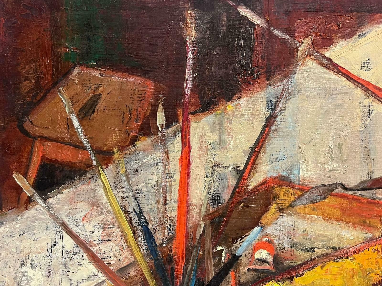 Michel Kritz1940's French Post Impressionist Signed Oil The Artists Studio Palette & Brushes1947 photo Art